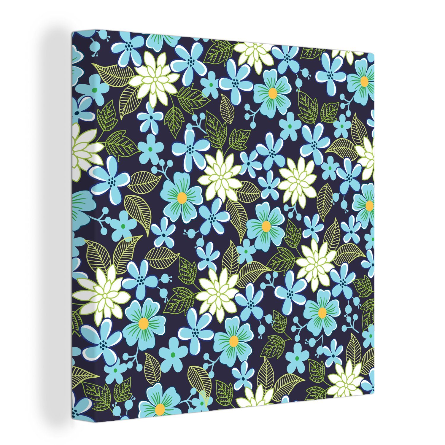 OneMillionCanvasses® Leinwandbild Blumen - Blätter - Blau, (1 St), Leinwand Bilder für Wohnzimmer Schlafzimmer