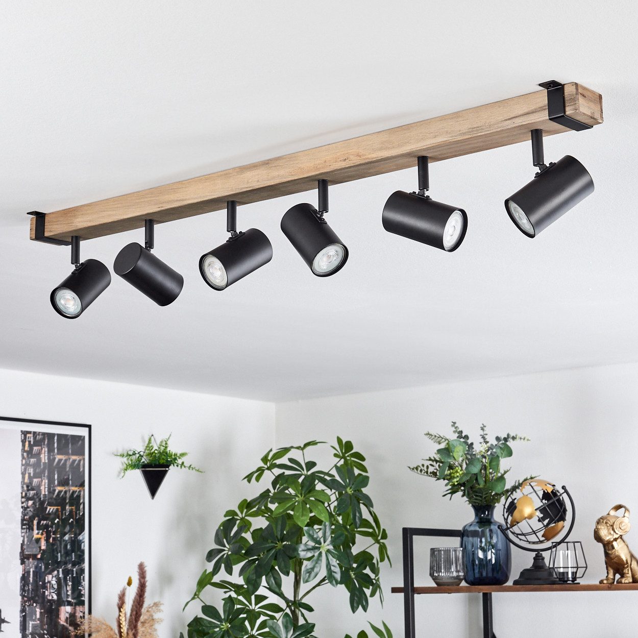hofstein Deckenleuchte Deckenlampe aus Metall/Holz in Schwarz/Naturfarben, günstig online kaufen