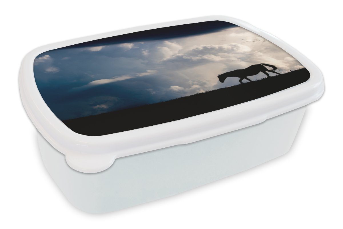 MuchoWow Lunchbox Pferd - Wolken - Schatten, Kunststoff, (2-tlg), Brotbox für Kinder und Erwachsene, Brotdose, für Jungs und Mädchen weiß | Lunchboxen