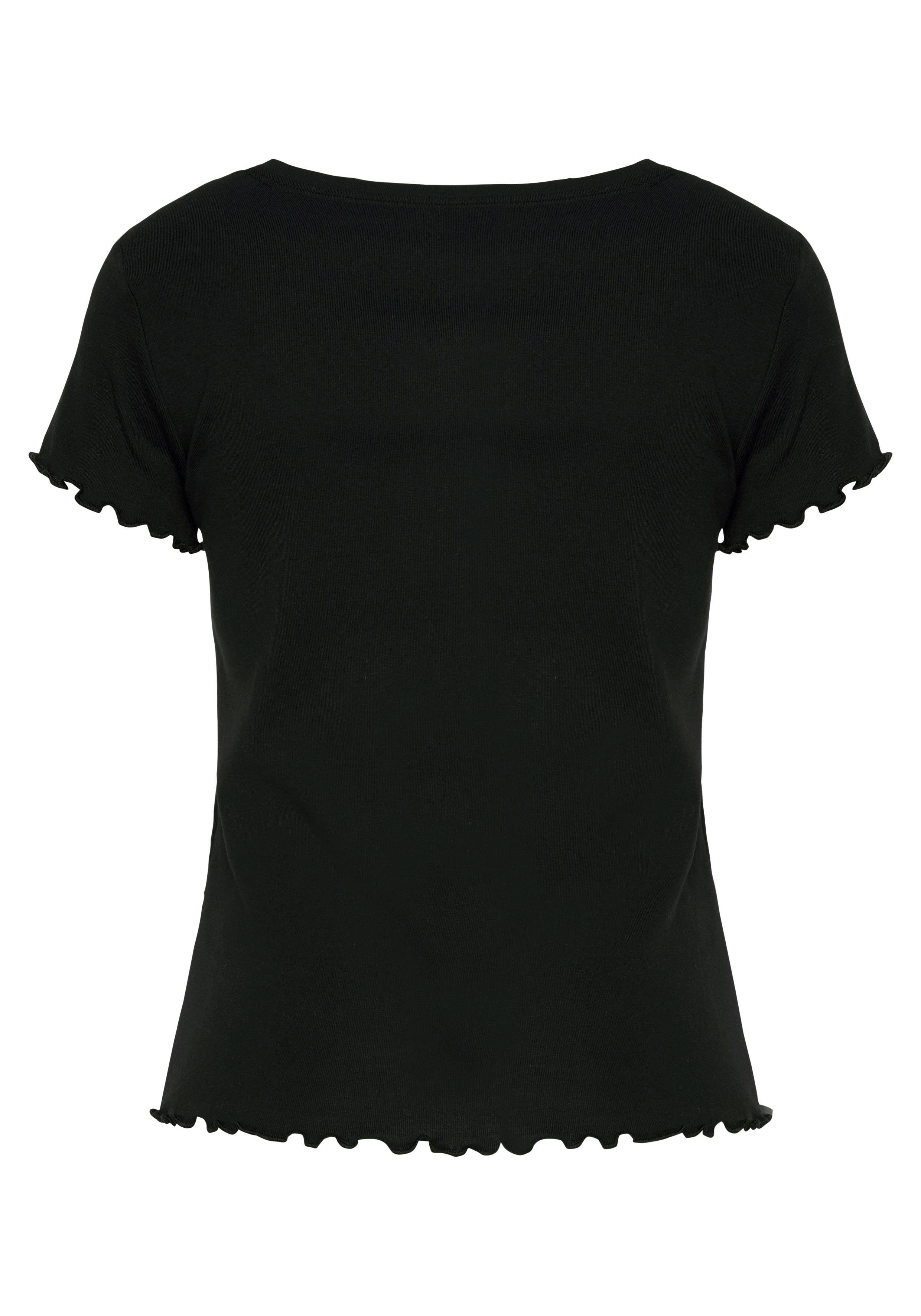 T-Shirt mit schwarz s.Oliver Kräuselsaum