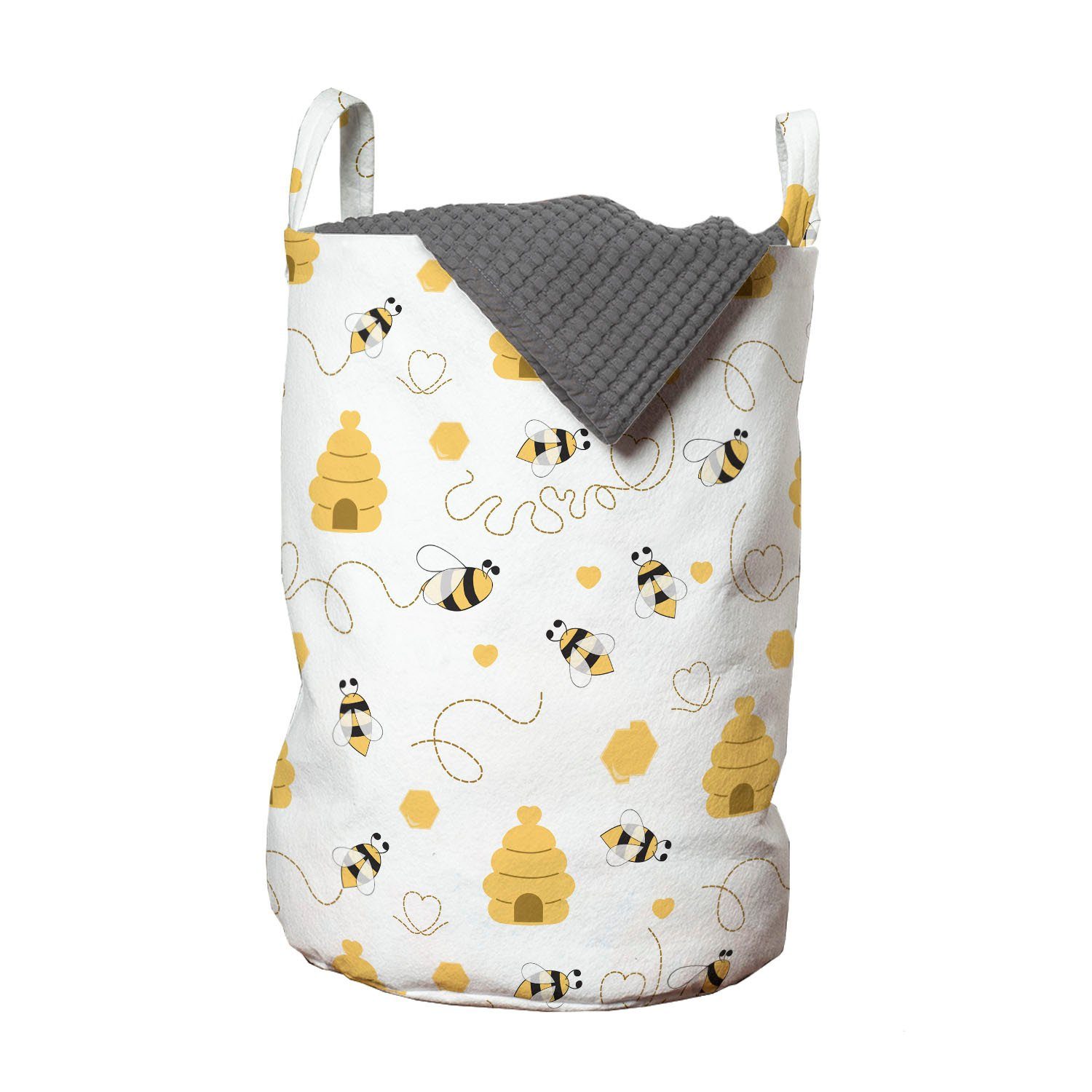 Abakuhaus Wäschesäckchen Wäschekorb mit Griffen Kordelzugverschluss für Waschsalons, Biene Fliegen Bugs Herzen Beehives