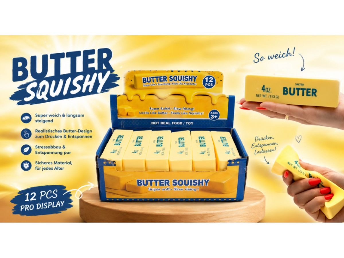 meytrade Therapieknete Quetschspielzeug, Butter, Squishy Anti-Stress für Büro & Schule, weicher Slow Rising Squishy im lustigen Butter-Design