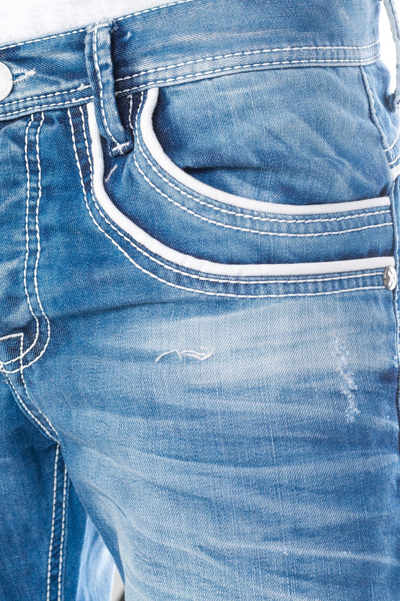 Regular-fit-Jeans Herren Jeans Hose mit weißen Applikationen