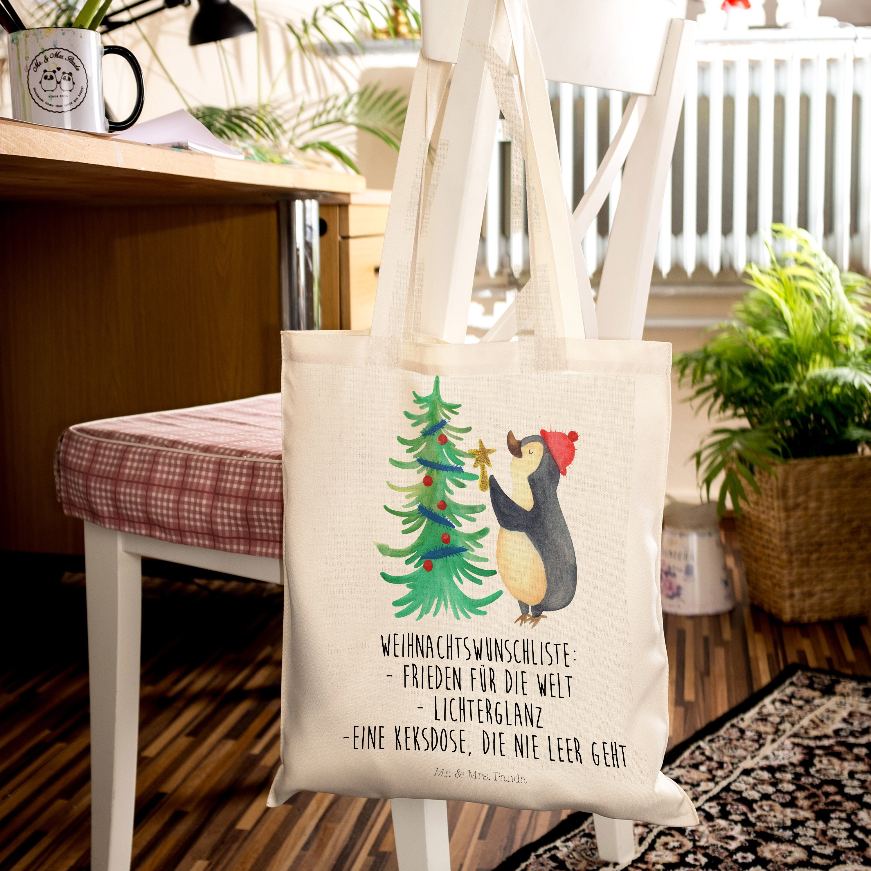 Mr. & Mrs. Tragetasche Geschenk, Panda - Transparent (1-tlg) Beuteltasche, Pinguin Advent Weihnachtsbaum 
