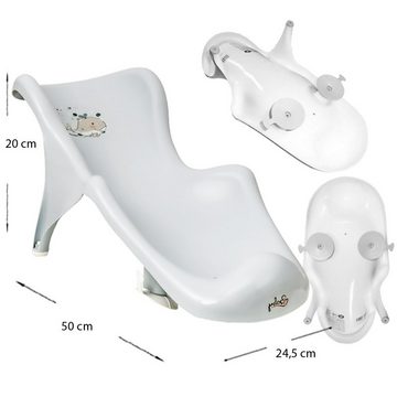 Maltex Babybadewanne WAL Silbergrau Set 5-tlg + Gestell Weiß - Babybadeset Zubehör Pflege, (Made in Europe Premium Set), ** Babywanne+ Badesitz + Topf + WC Aufsatz+Hocker + Gestell **