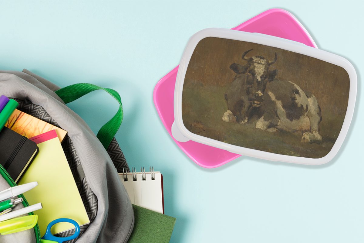 (2-tlg), Mädchen, rosa Anton Kuh liegend Brotdose MuchoWow Brotbox Snackbox, Kunststoff von Mauve, Kunststoff, Lunchbox - für Kinder, Erwachsene, Gemälde