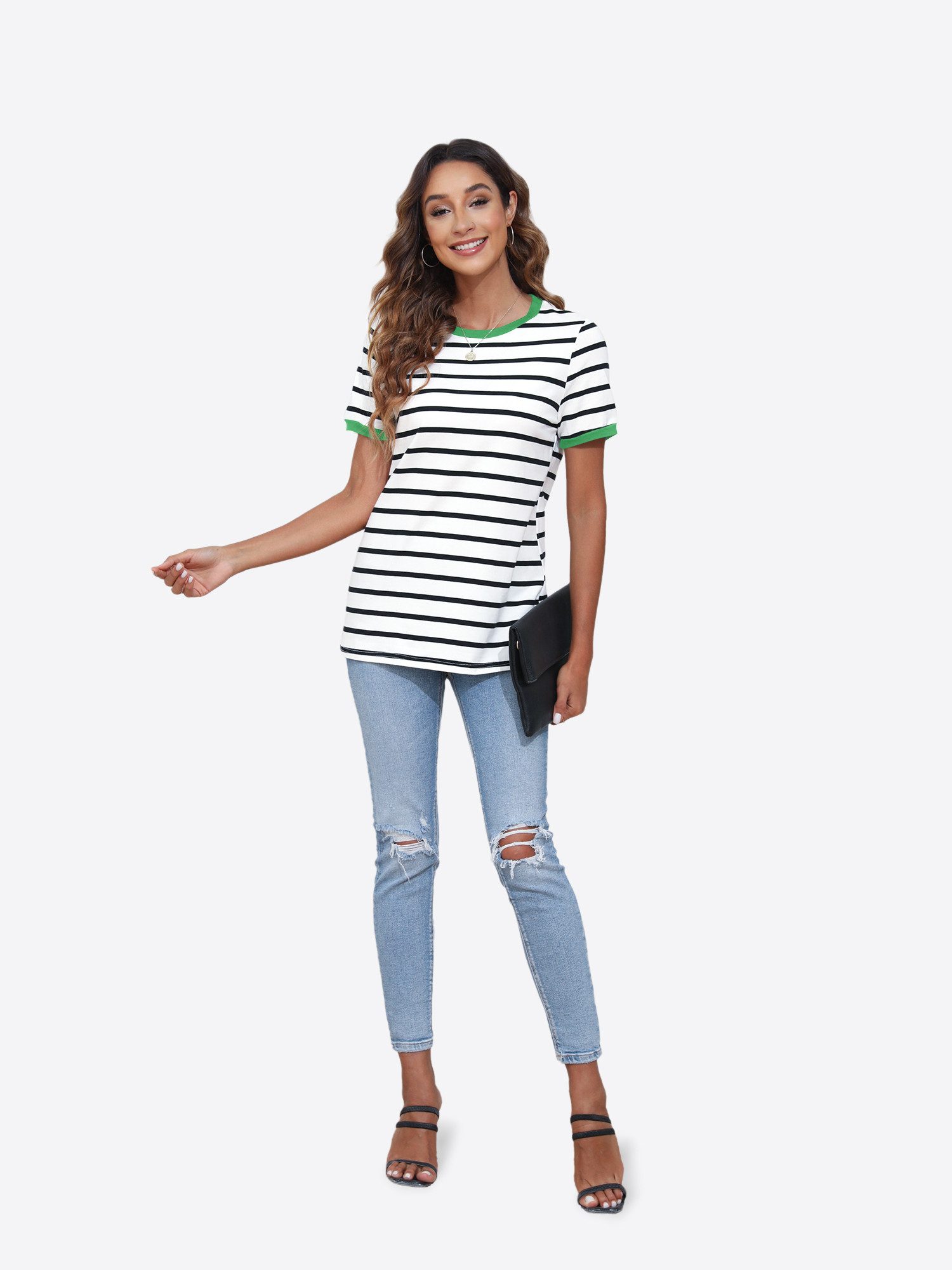 Imily Bela T-Shirt Damen Einfaches Kurzarm Top (Packung, 1-tlg., 1per-Pack) mit Rundhalsausschnitt – Bild 4 von 5