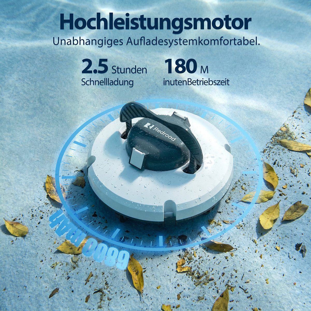 redroad Poolroboter 2026 Upgrade S1 Poolroboter Wand & Boden 180 Min Doppelfilter/10000LPH, (Set, 45.000 Pa Saugkraft, intelligente Navigation & 180 Min. Laufze – Bild 5 von 5