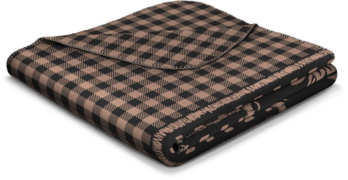 Wohndecke Alp Charm, Biederlack, Herzmotiv mit Enzianblüte mit klassischem Karo