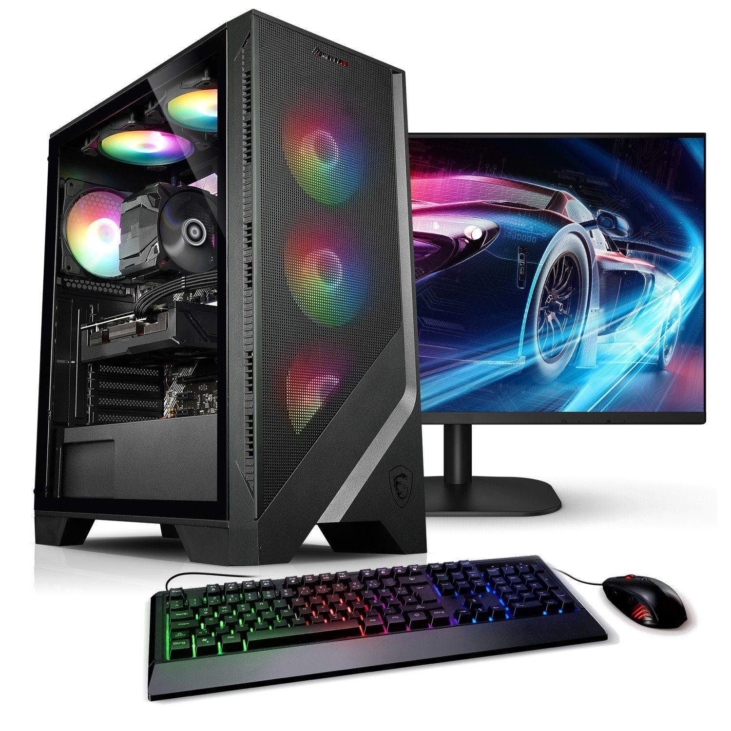 Kiebel Total V Gaming-PC-Komplettsystem (24", AMD Ryzen 7 AMD Ryzen 7 5700X, RTX 3050, 16 GB RAM, 1000 GB SSD, RGB-Beleuchtung, WLAN)