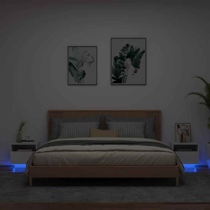 vidaXL Nachttisch Nachttische mit LED-Leuchten 2 Stk. Weiß 40x39x37 cm (2-St)