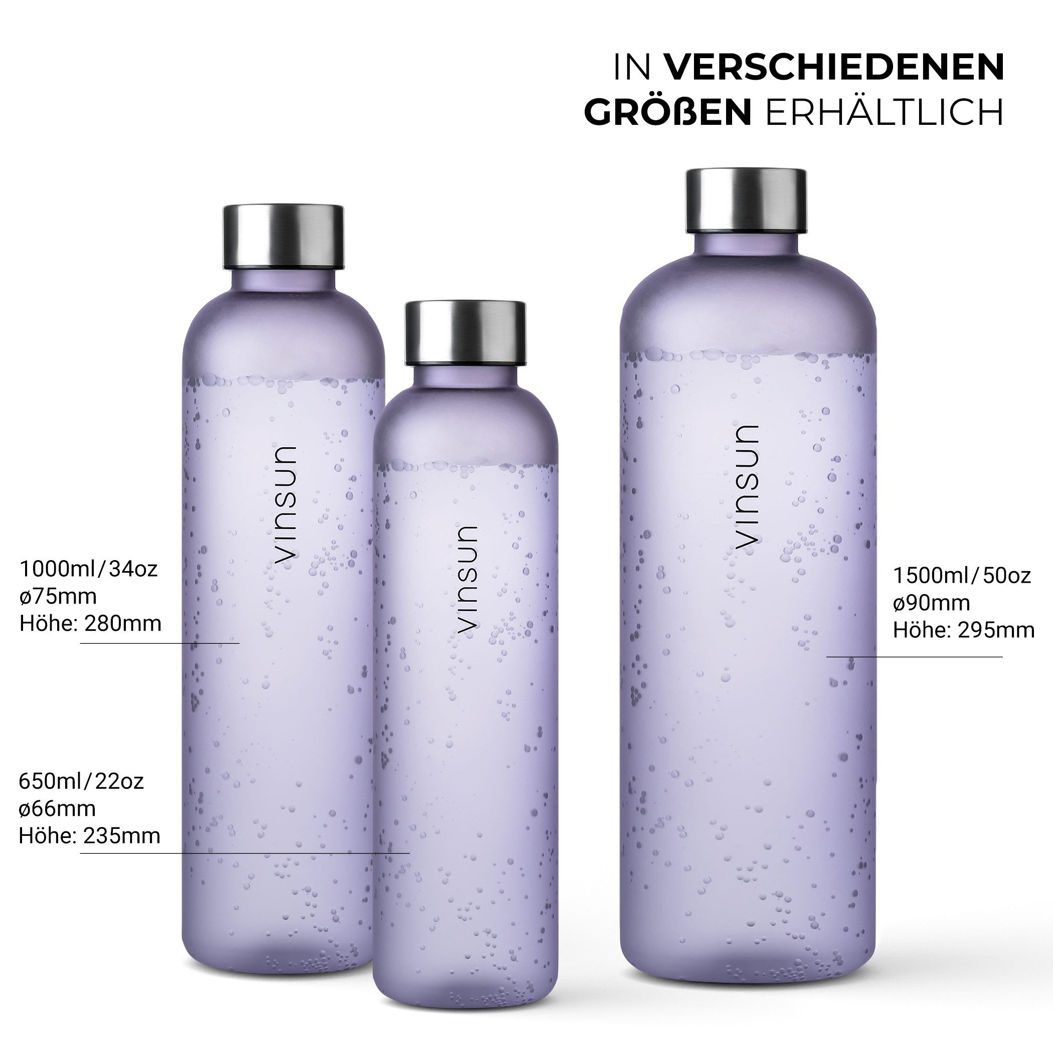 Vinsun Trinkflasche Tritan Wasserflasche 1,5l, Sportflasche Kohlensäure geeignet, BPA frei, Auslaufsicher, bruchsicher, geruchs- und geschmacksneutral