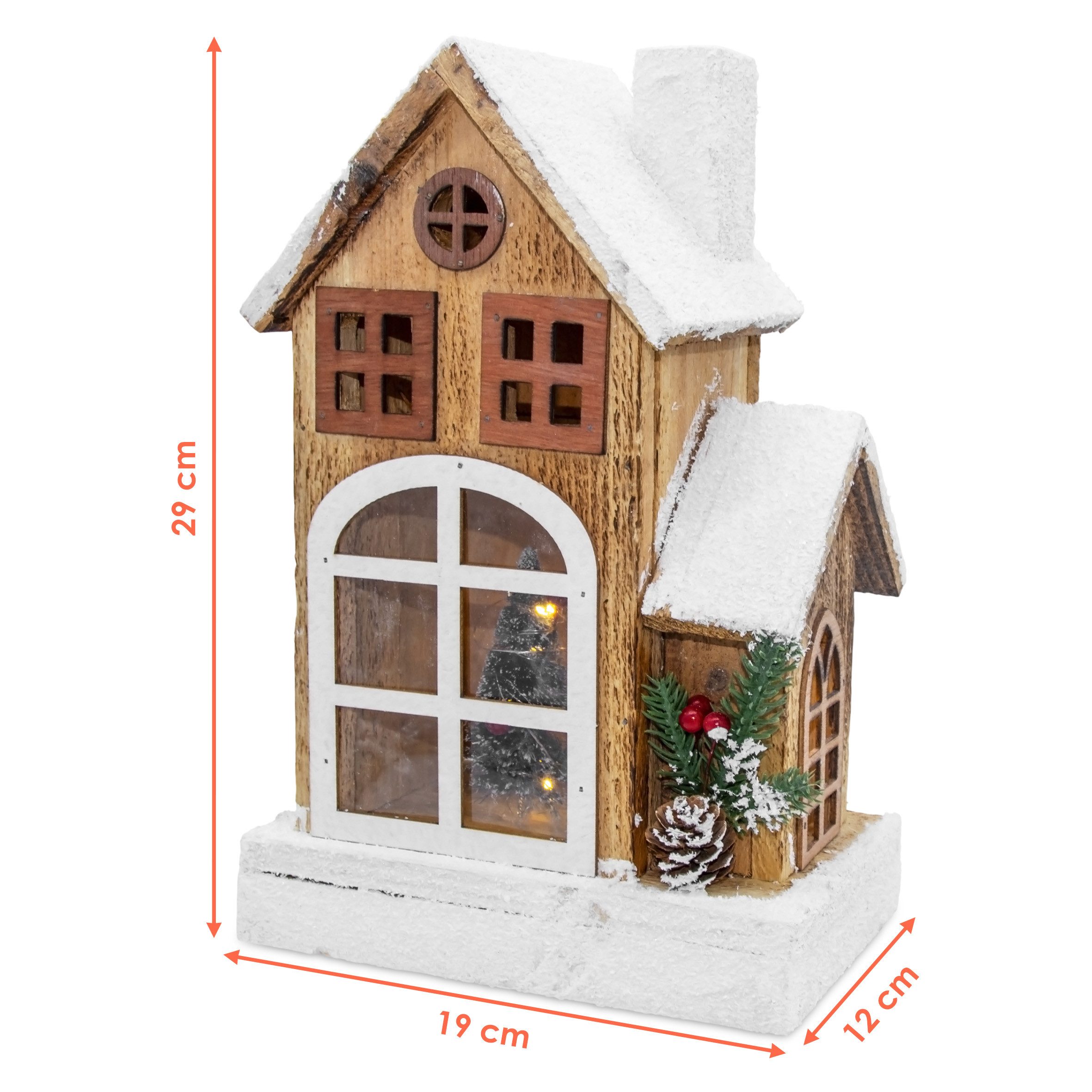 Spetebo Weihnachtshaus Haus mit Schneedach + LED - Weihnachtshaus 19x29cm, Lichterhaus Batterie betrieben – Bild 2 von 5