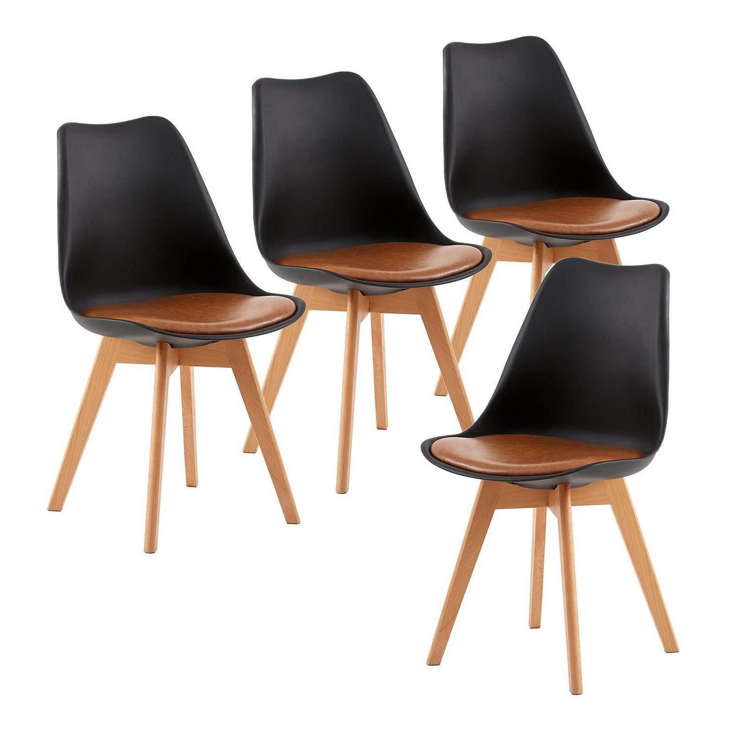 LuxusKollektion Esszimmerstuhl Esszimmerstühle 4er Set PU Leder Buchenbeine 4er set Schwarz Braun