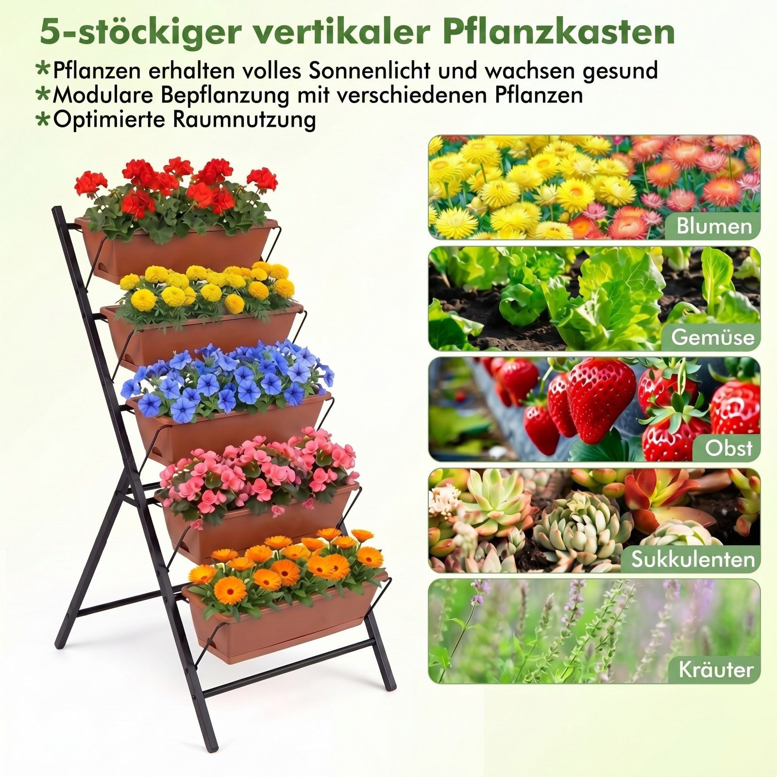 COSTWAY Blumenkasten, 5-stufiges Hochbeet, vertikales Pflanzenbeet