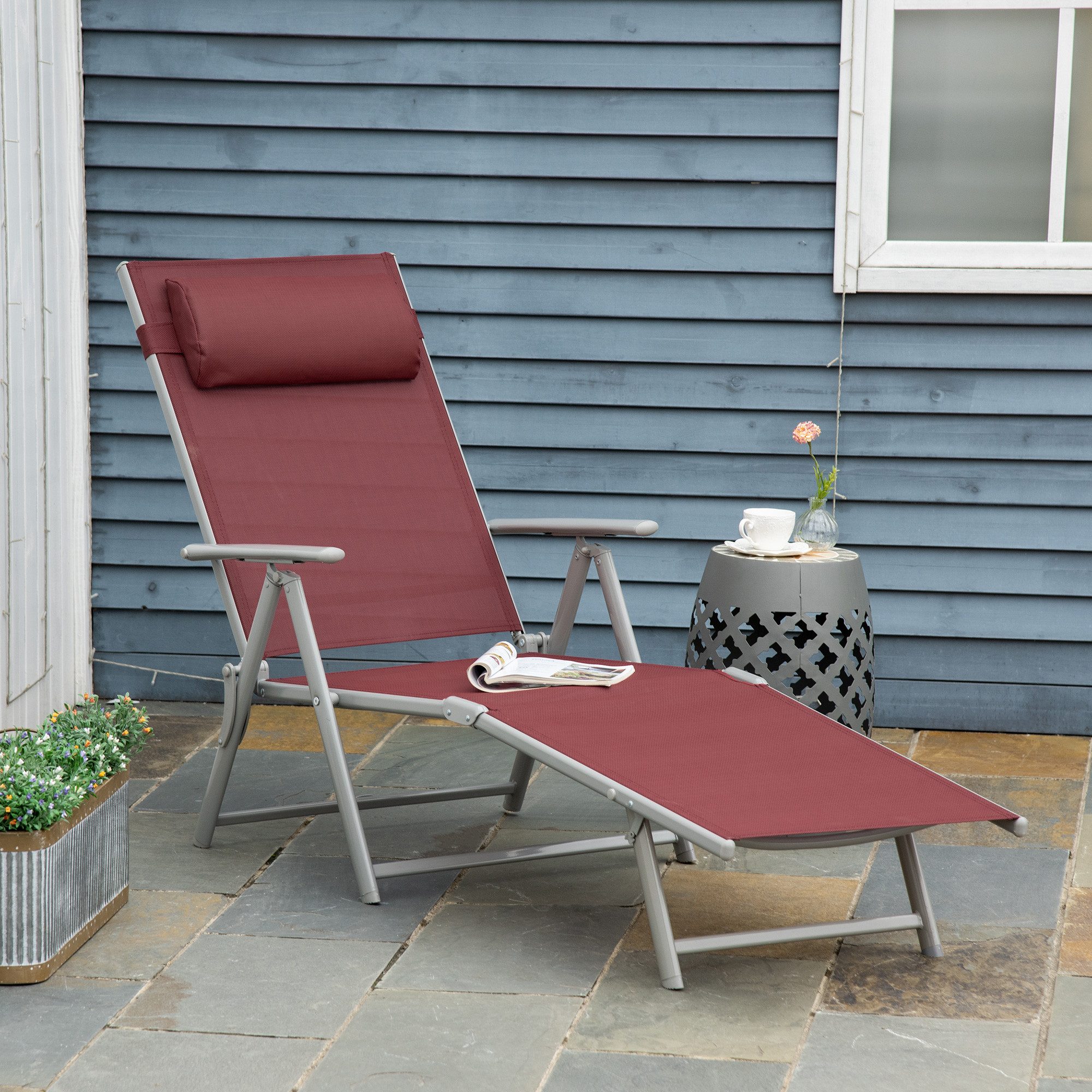 Outsunny Gartenliege Balkonliege, Campingliege mit Kissen, günstig online kaufen