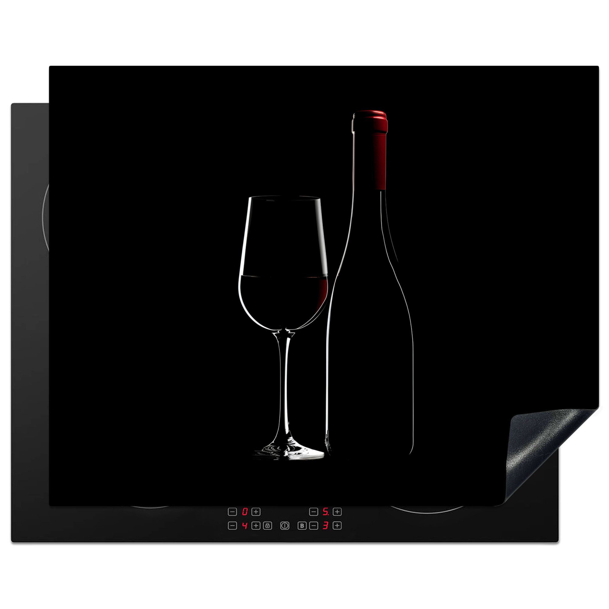 MuchoWow Herd-Abdeckplatte Schwarz - Wein - Glasflasche, Vinyl, (1 tlg), Abdeckung Induktionskochfeld Schutzmatte, Küche Deko, 65x52 cm