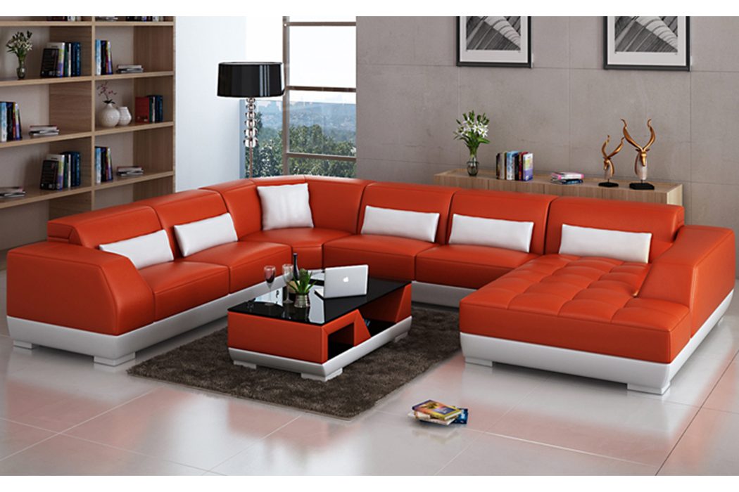 JVmoebel Ecksofa, Ledersofa +USB,Couch Ecksofa Eck Design Modern Garnitur Rot Wohnlandschaft