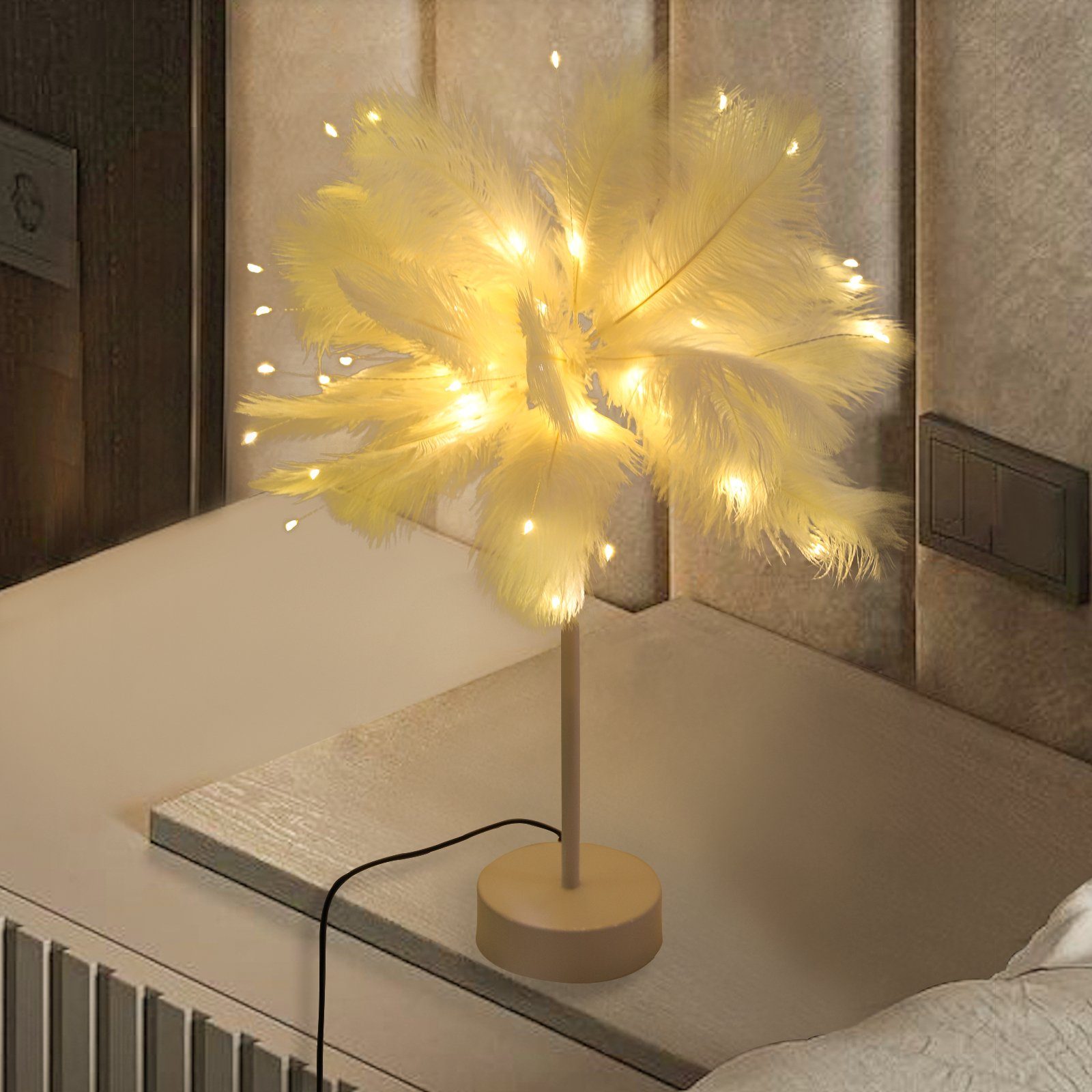 Tischlampe Feather Warmweiß LED Weihnachtsdeko Weihnachtsbeleuchtung LED-Lichterkette Salcar