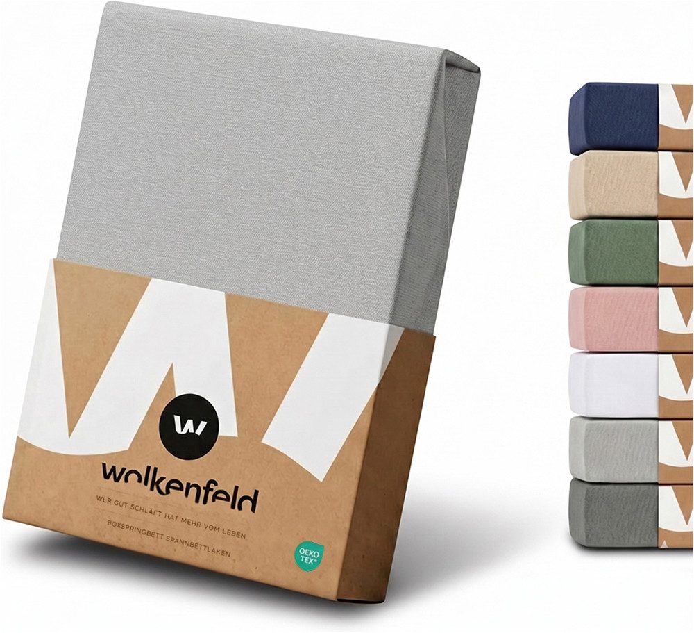 Wolkenfeld Spannbettlaken 100% Baumwolle - Superweiches Bettlaken für Matratzen von 5 bis 20cm, Jersey, Gummizug: rundum, (1 Stück), Rutschfest & Blickdicht - 90x200, 140x200, 160x200, 180x200 200x200