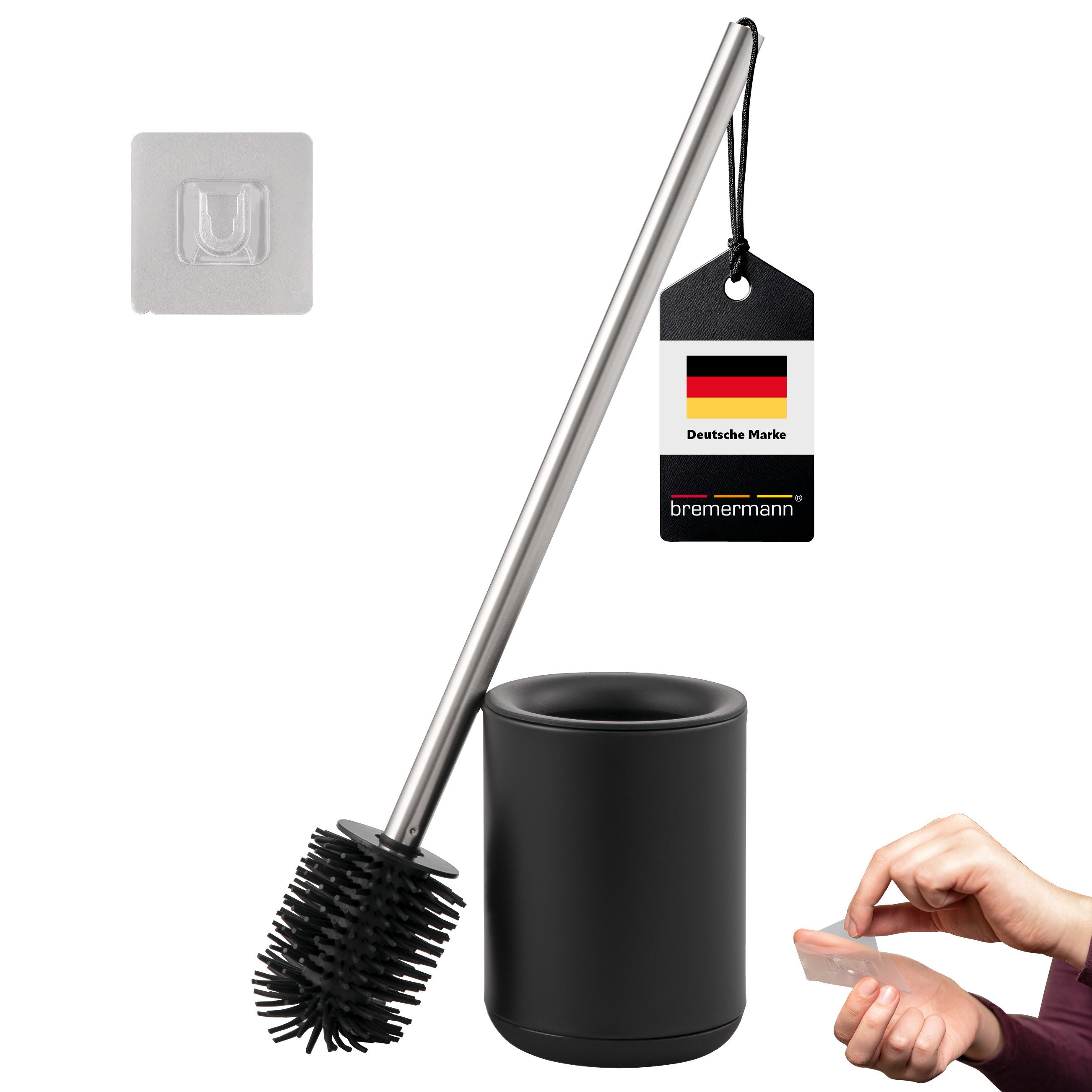 bremermann WC-Reinigungsbürste WC-Garnitur BARBENA mit flexibler TPR-Bürste, Edelstahlgriff, schwarz, (1-tlg)
