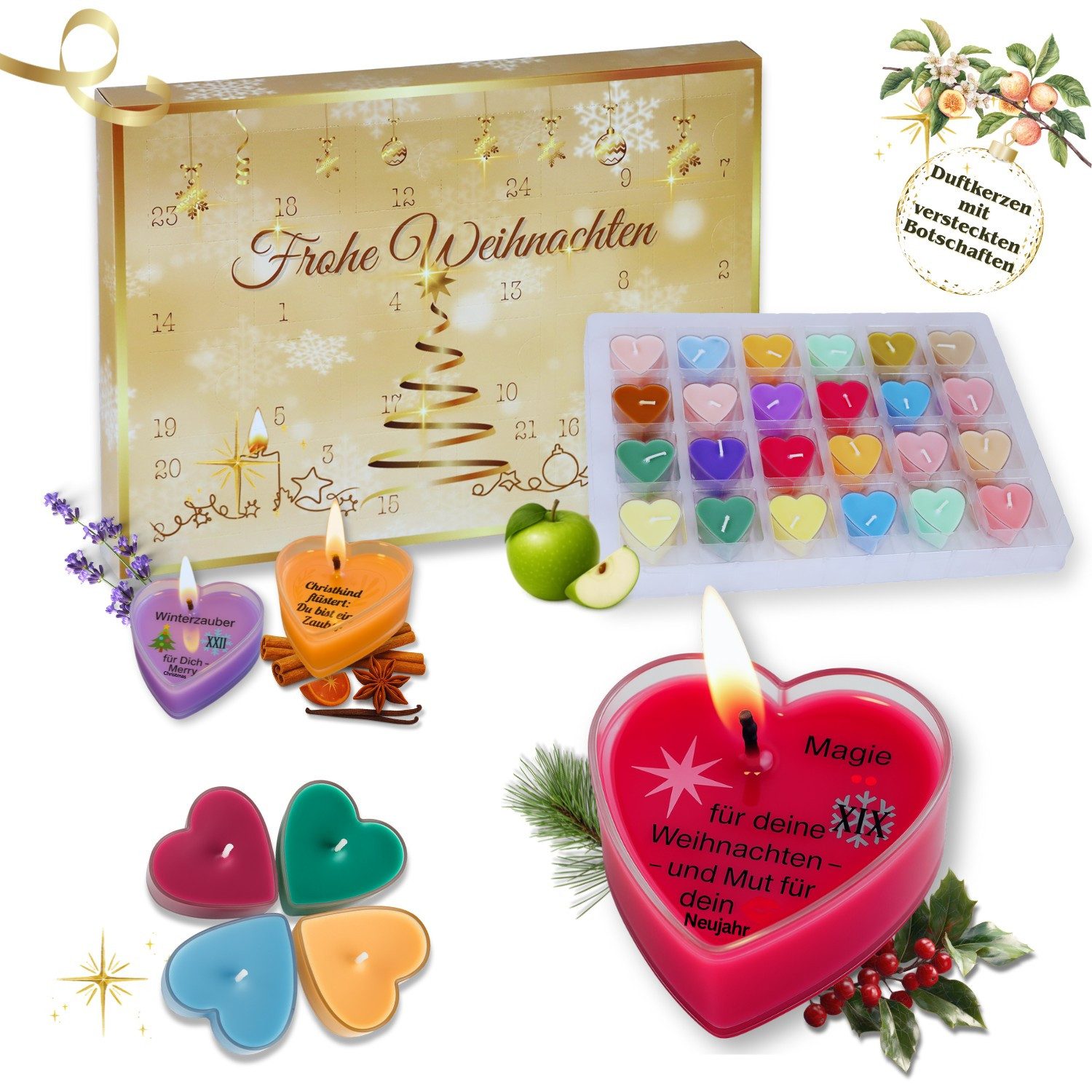 Lucadeau Adventskalender 2026 Frauen – 24 Duftkerzen mit Botschaft, Weihnachtskalender Damen (Set), Duftkerzen Adventskalender für Frauen, Mama, Erwachsene, handgegossen
