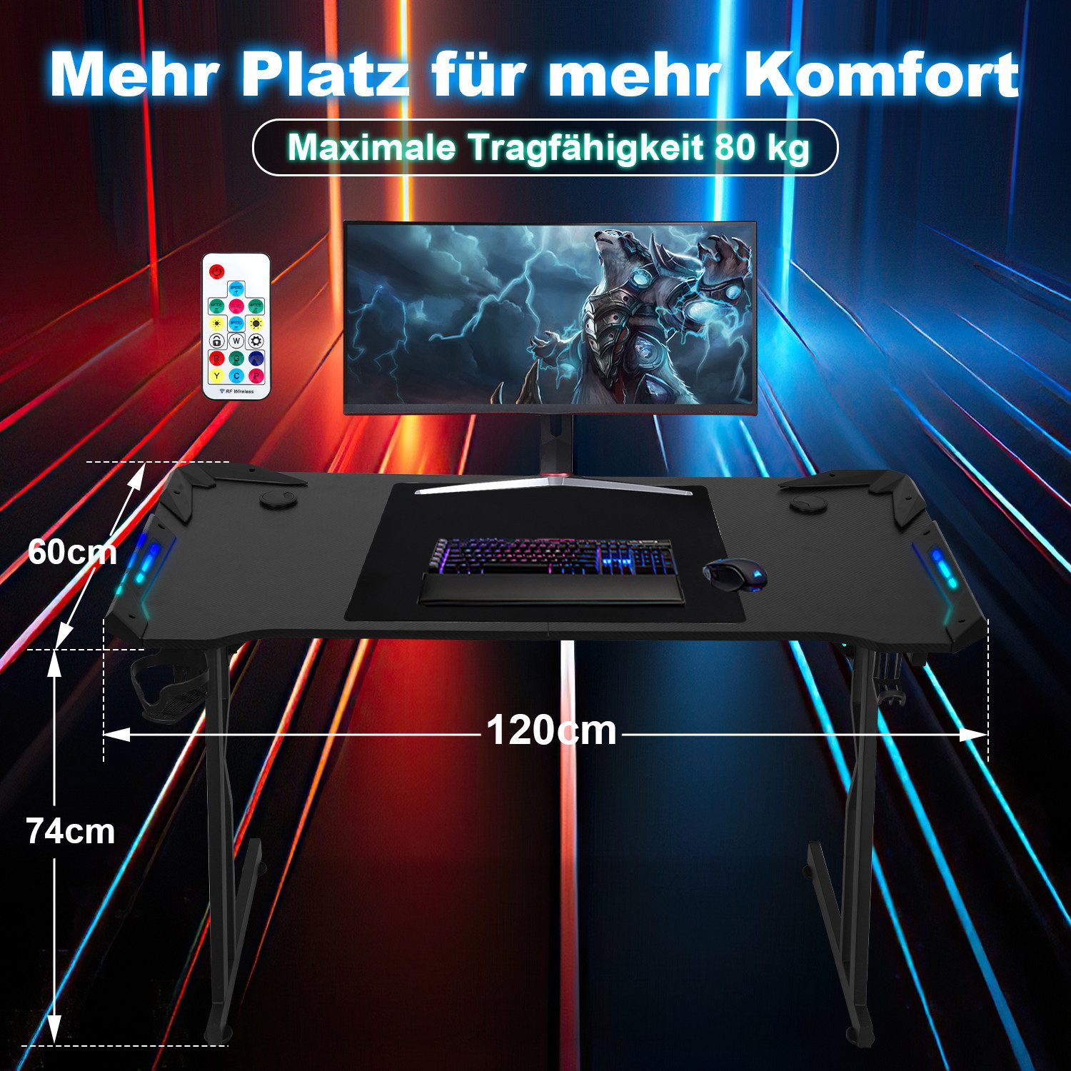 Clanmacy Gamingtisch Gaming Schreibtisch inkl. Mauspad, Stabiler PC-tisch ( günstig online kaufen
