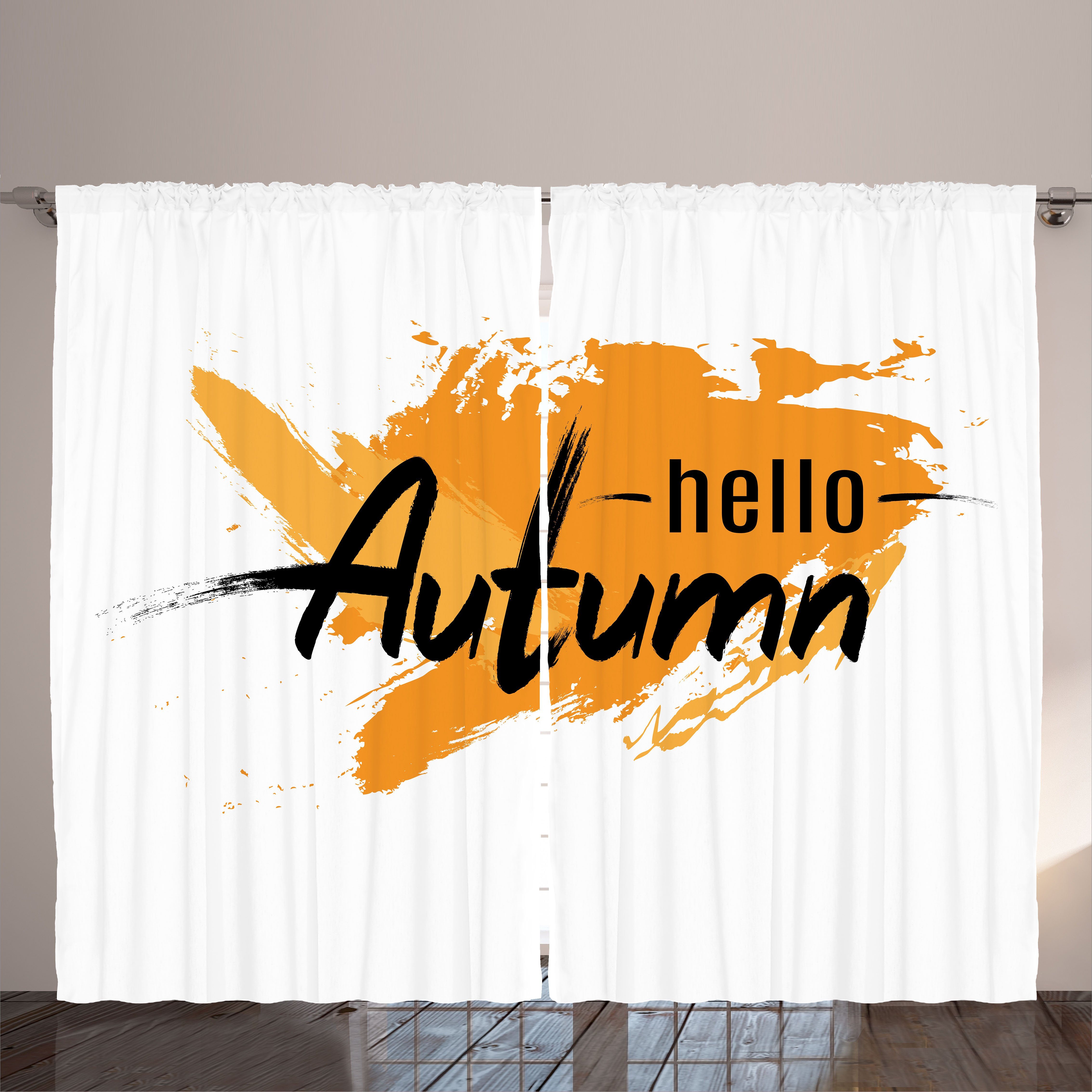 Gardine Schlafzimmer Kräuselband Vorhang mit Schlaufen und Haken, Abakuhaus, Hallo Herbst Herbst Thema Moderne Zeichen