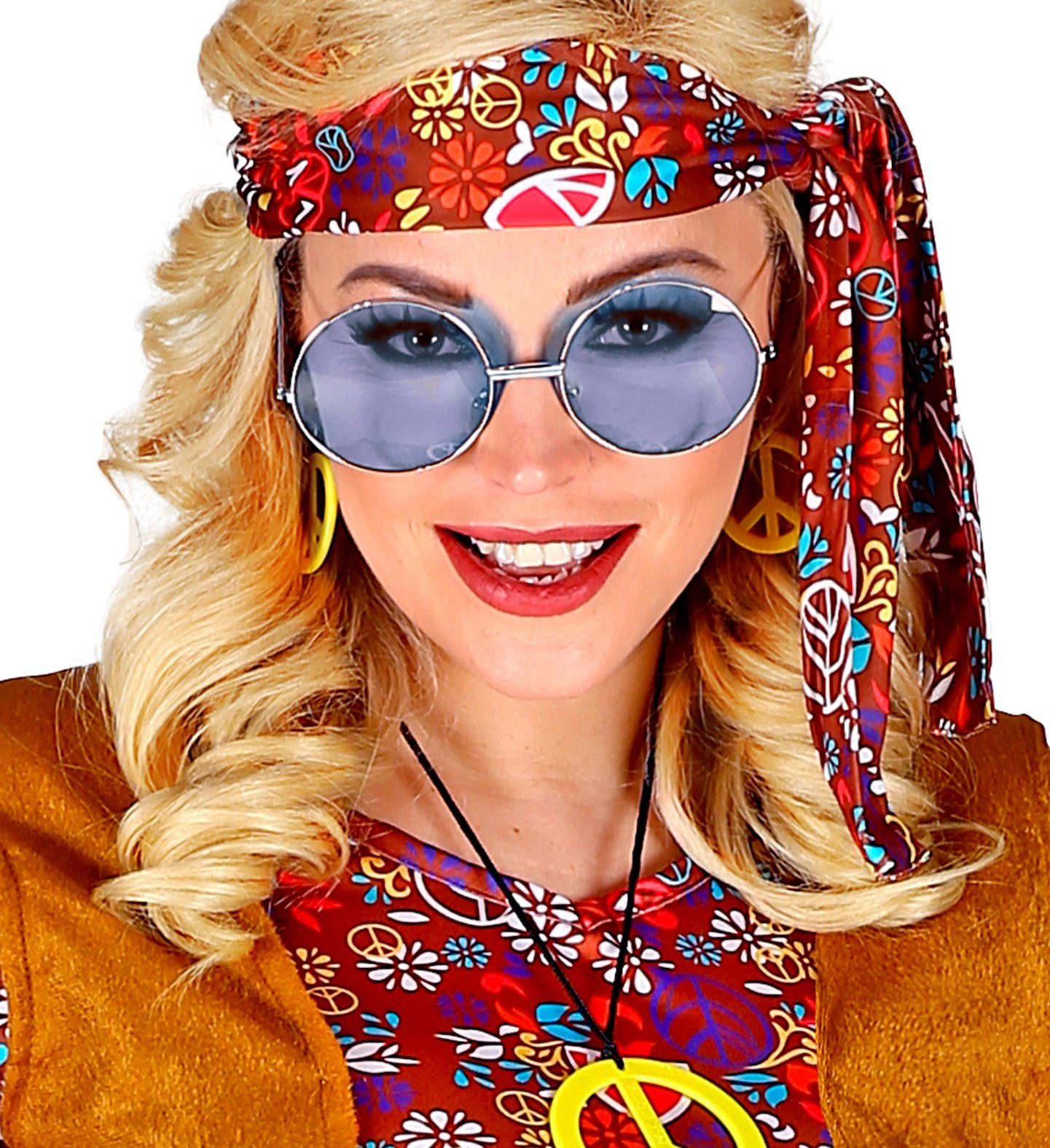 Widmann S.r.l. Verkleidungsmaske 'Hippie' Partybrille XL - Rund, Blau