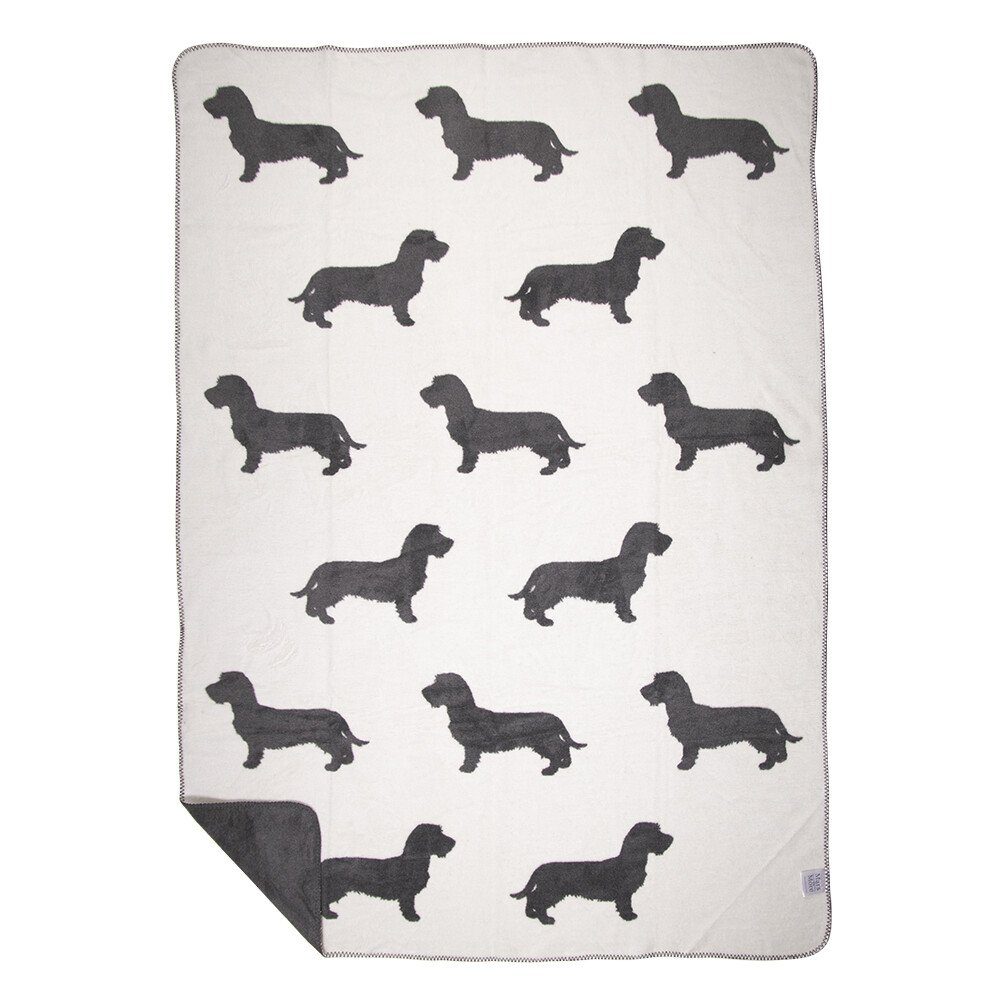 Wohndecke Decke Sofa Wendedecke Hund Dackelmotiv Grau Weiß 200 cm, Mars & More, Dackelmotiv