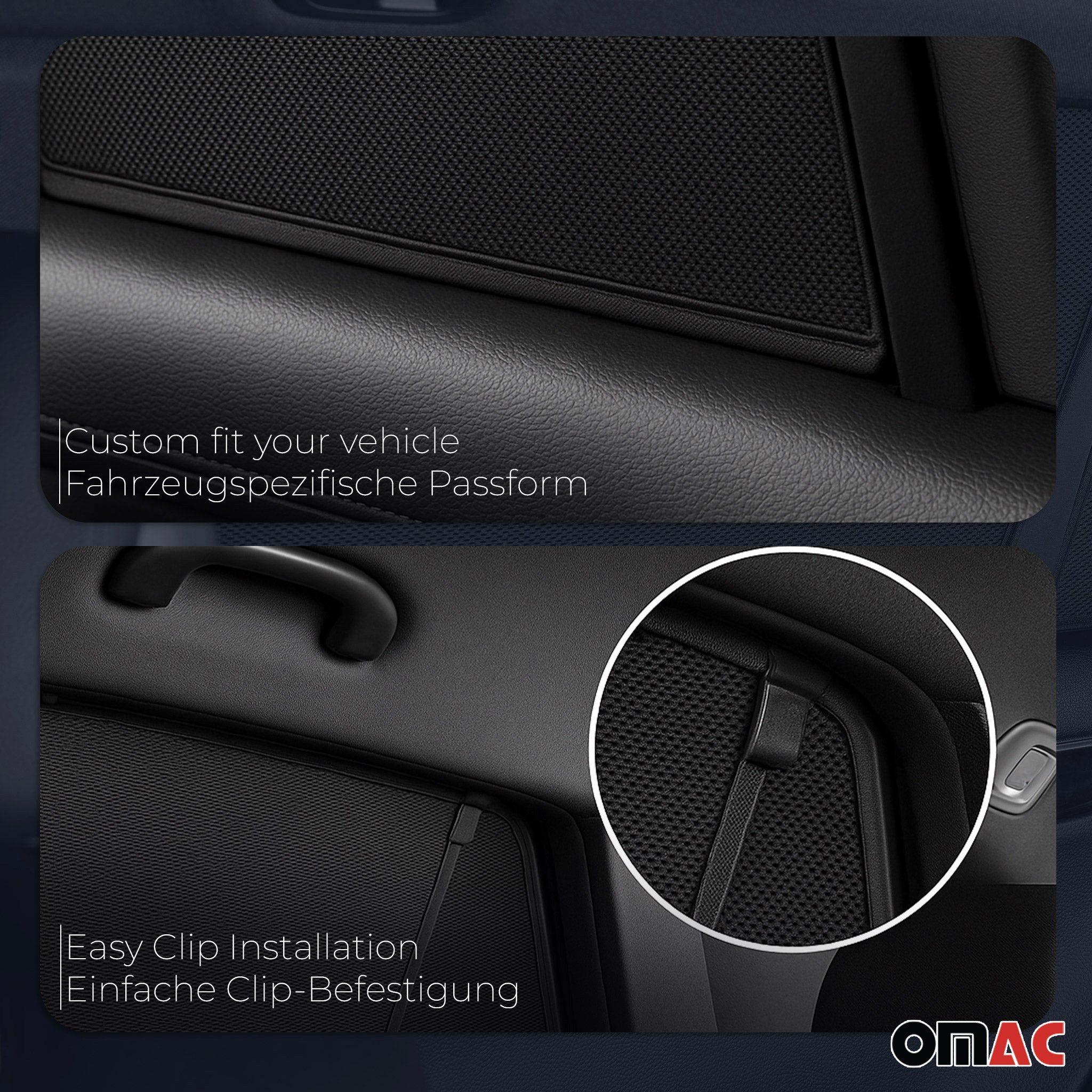 OMAC Car Sunshades for Mini Cooper 2007-2013 Rear Doors, 2-Piece Set, 60 x 3 cm, (2-Pack), Easy to Clean, Easy to Install