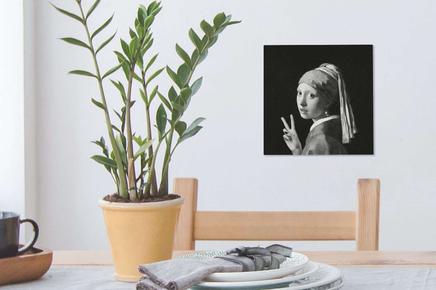 Johannes Wohnzimmer mit - OneMillionCanvasses® für - bunt St), Gemälde Bilder Vermeer Perlenohrring Mädchen dem Leinwand (1 Schwarz Schlafzimmer und, Das