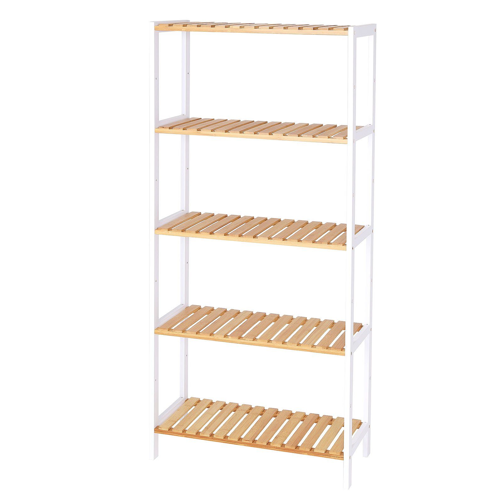 dibea Regal aus Bambus mit 5 Ablageflächen, 60x26x130 cm, natur/weiß, 1-tlg., robust & nachhaltig, platzsparend & pflegeleicht