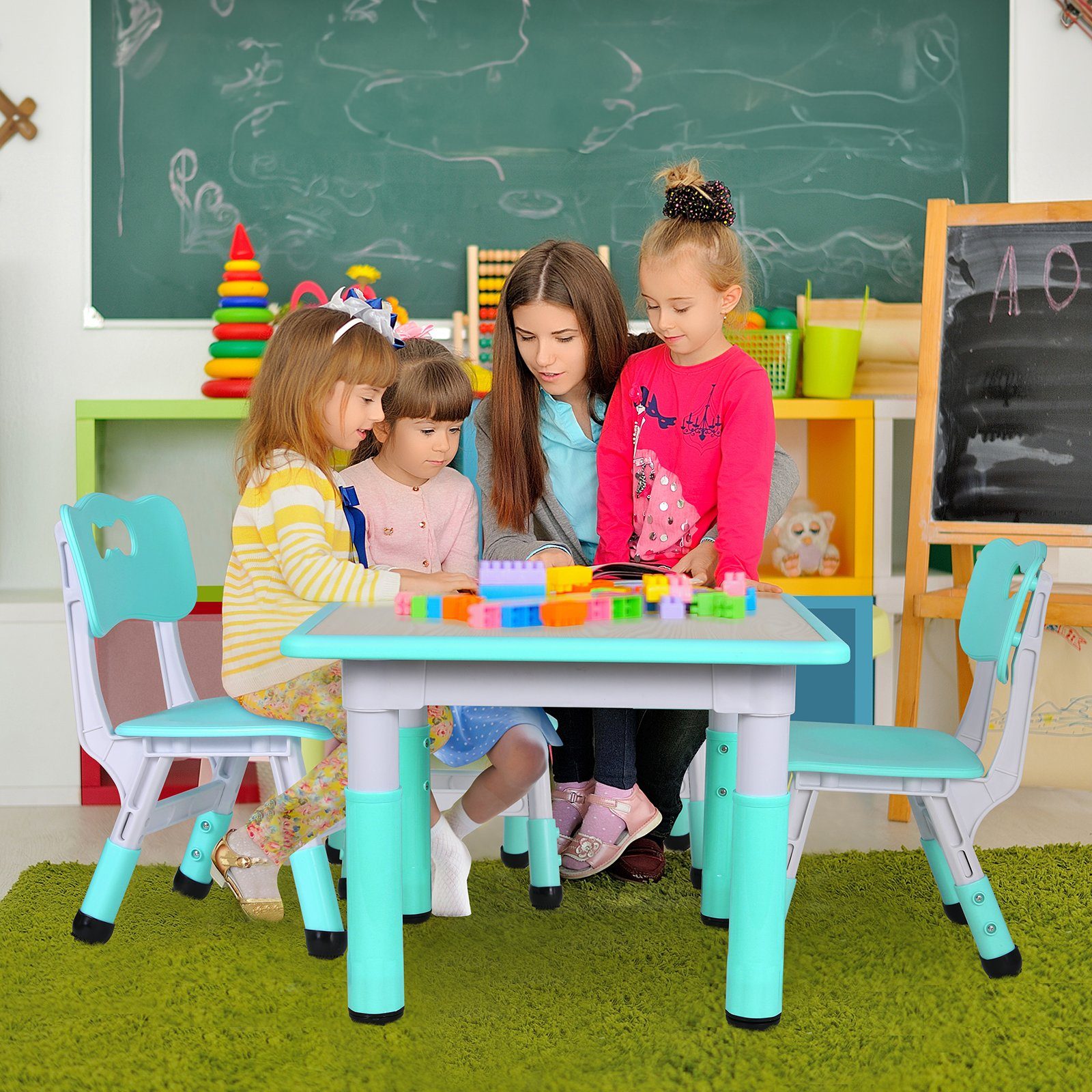 Femor Kindersitzgruppe Kindertisch mit Stühlen, (5-tlg), Kindermöbel  Höhenverstellbar