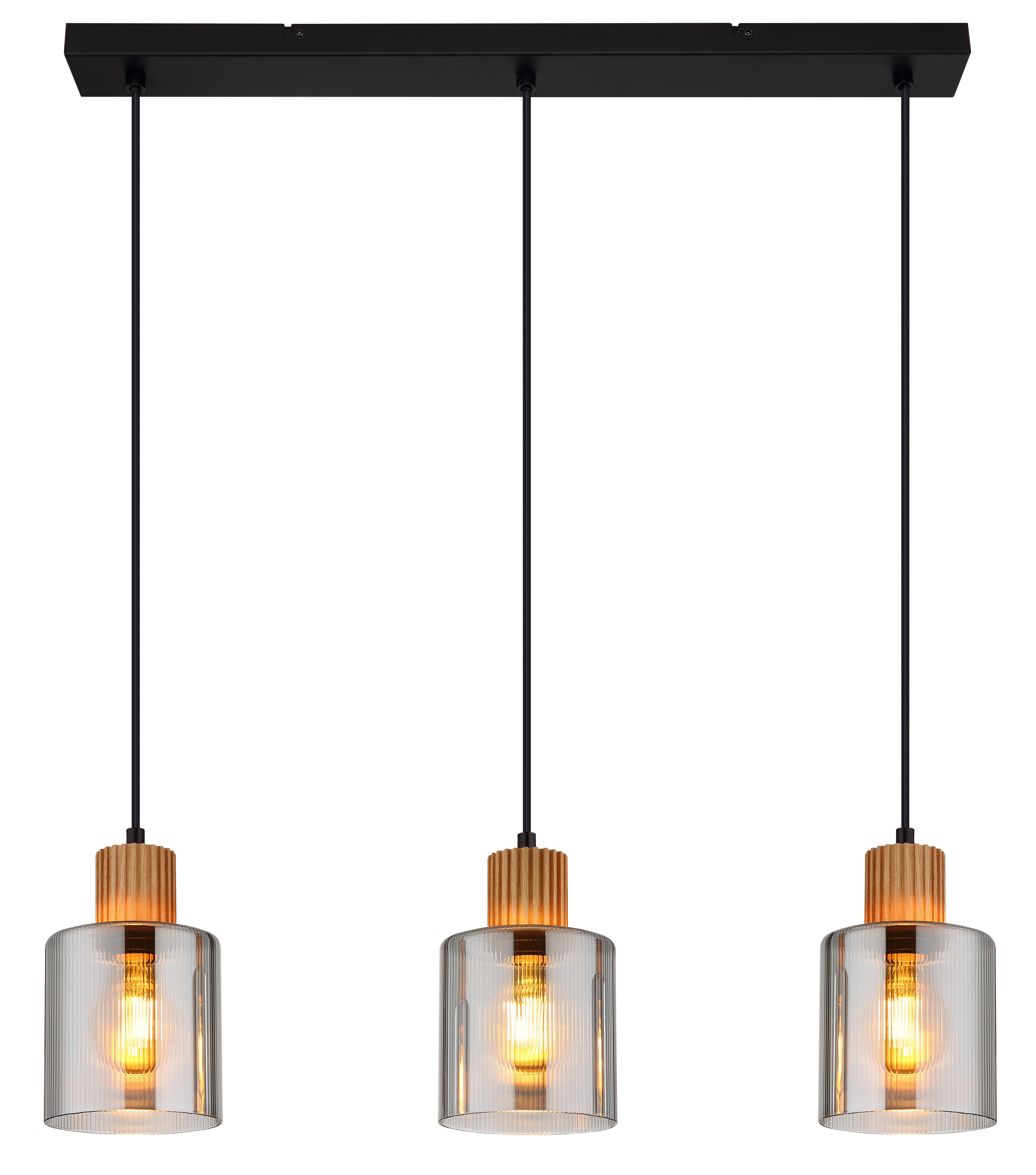 GLOBO LIGHTING Hängeleuchte ALEIDIS, ohne Leuchtmittel, Hängeleuchte Schwarz/Holz, Rauchglas, E27