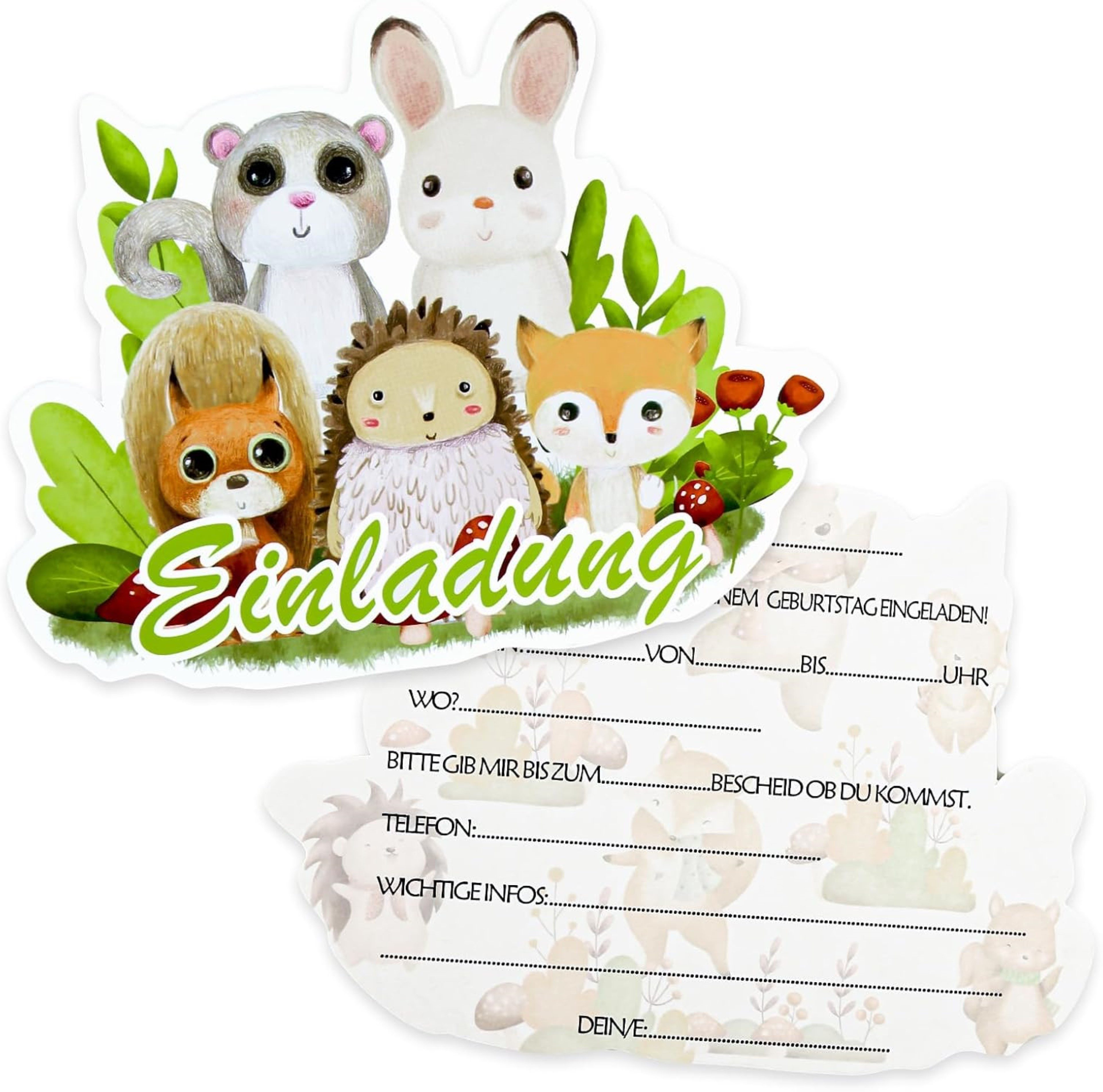 aitsite Einladungskarten Einladungskarten im Waldtier-Design 12er Pack, 12 Karten im Waldtier-Design auf umweltfreundlichem Papier