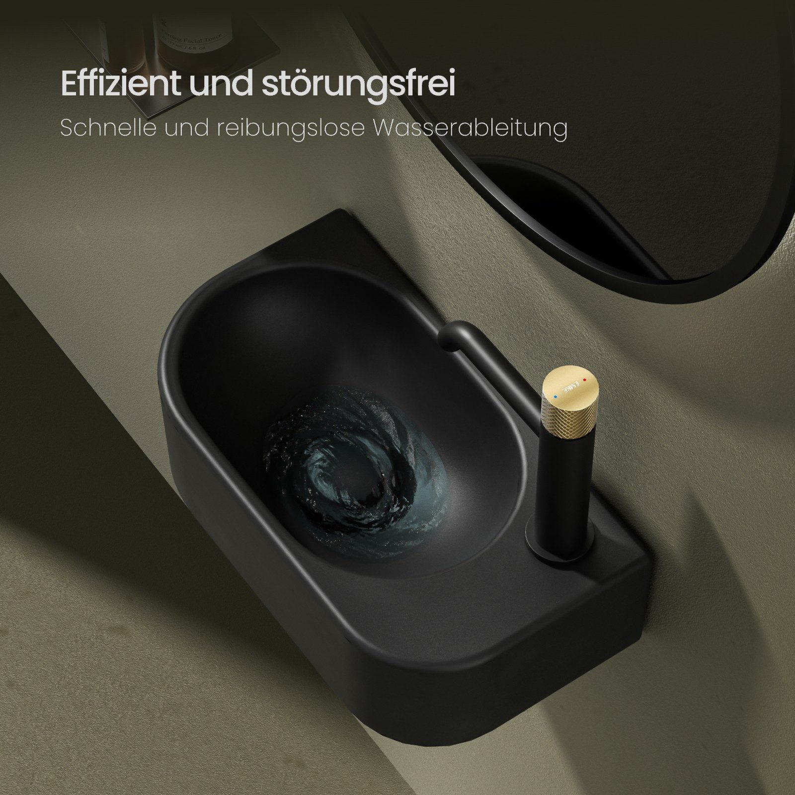 EMKE Aufsatzwaschbecken Hängewaschbecken, Waschbecken aus Keramik für Bad 40 x 21cm schwarzer, platzsparend und einfach zu installieren.gegen Kratzer und Flecken