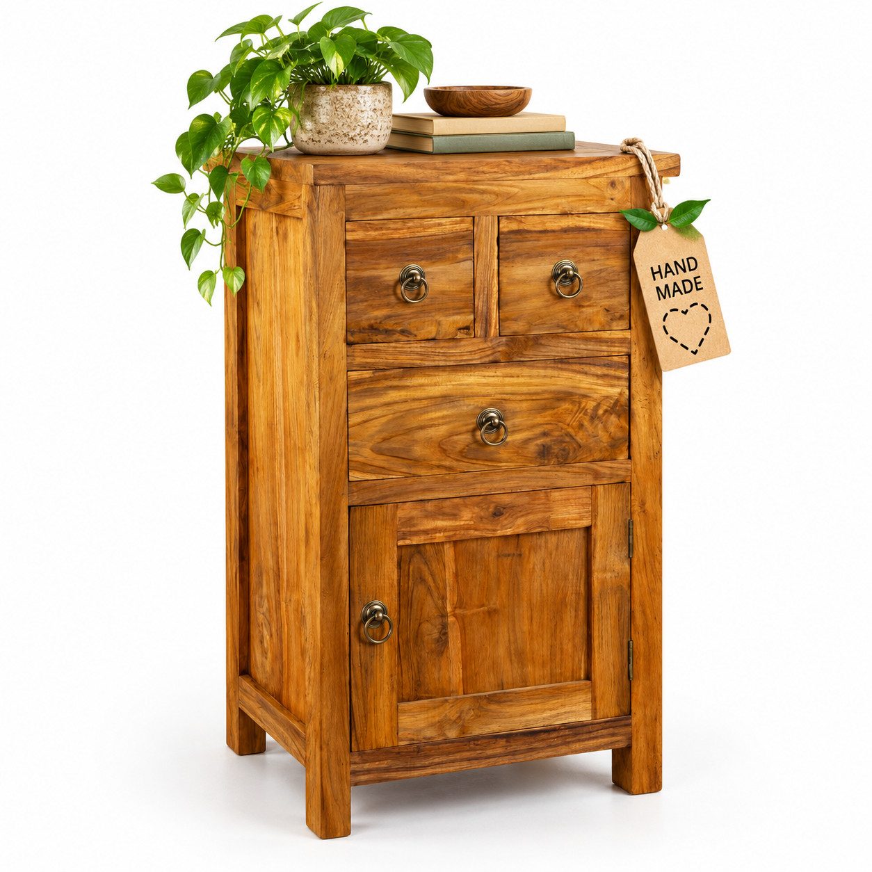 livasia Nachtschrank Teakholz aus Java - 45x40x93cm - rustikales Design handgefertigt