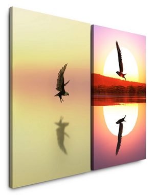 Sinus Art Leinwandbild 2 Bilder je 60x90cm Freiheit Sonne Vögel Adler Weißkopfseeadler Sonnenuntergang Harmonie