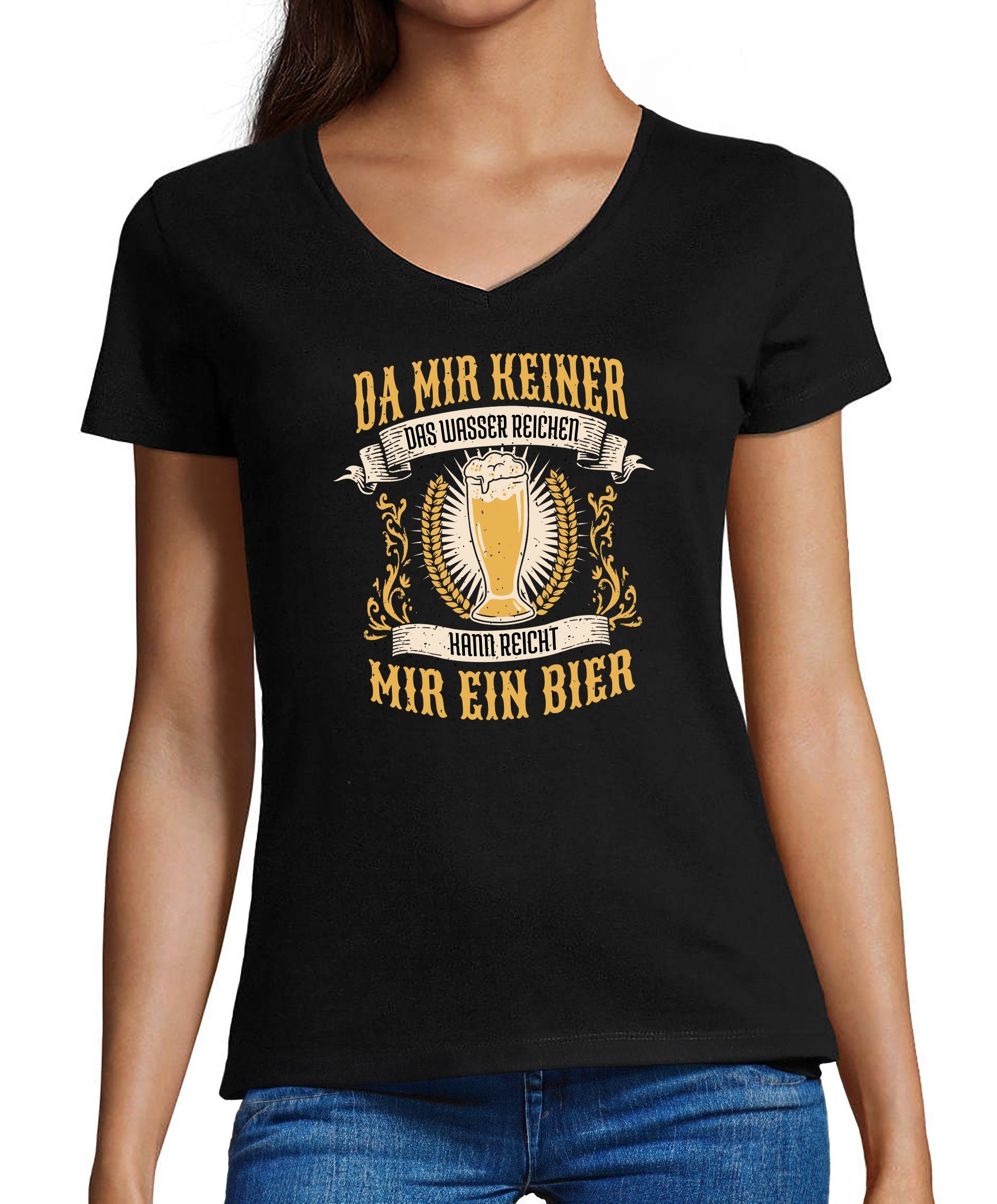 mir Oktoberfest ein i308 Damen V-Ausschnitt Reicht Shirt schwarz Bier T-Shirt Fit, Print Slim T-Shirt MyDesign24 -