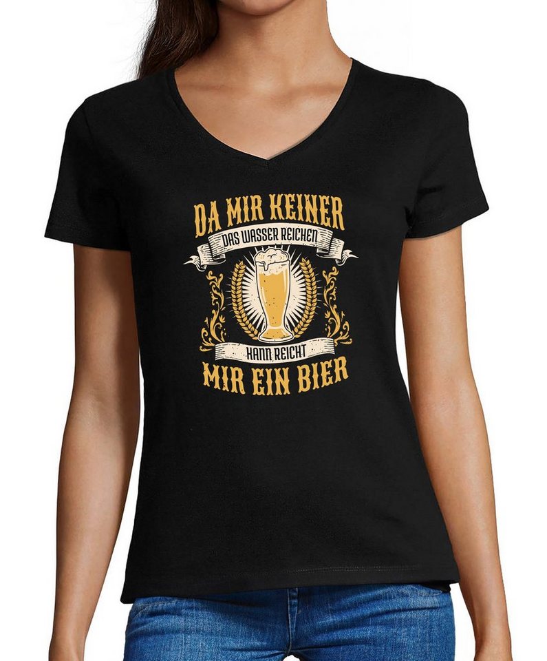 MyDesign24 T-Shirt Damen Oktoberfest T-Shirt - Reicht mir ein Bier  V-Ausschnitt Print Shirt Slim Fit, i308