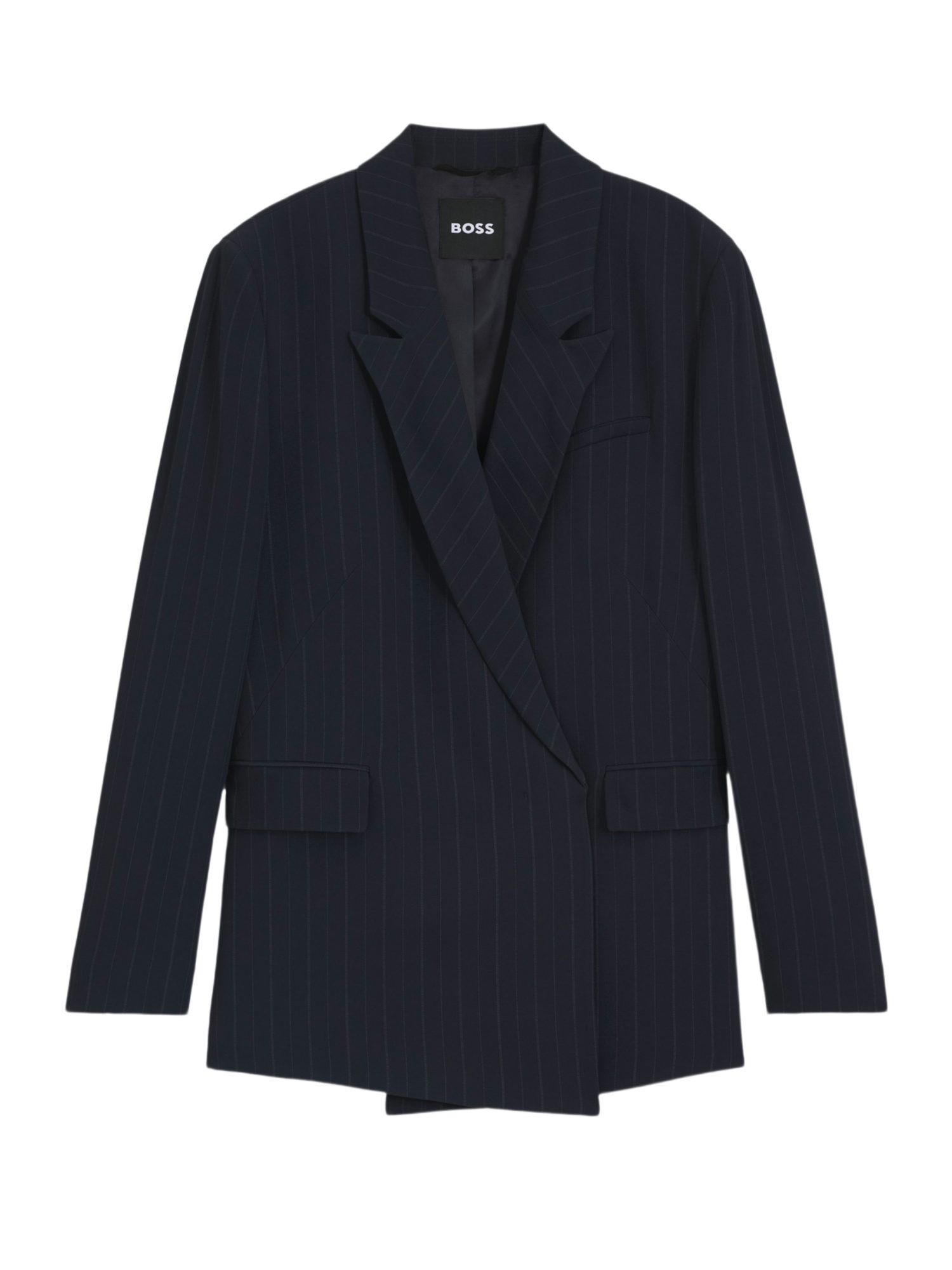 BOSS Kurzjacke schwarz,Business,Viskose,Gestreift,Reverskragen,Lang,Regular Fit