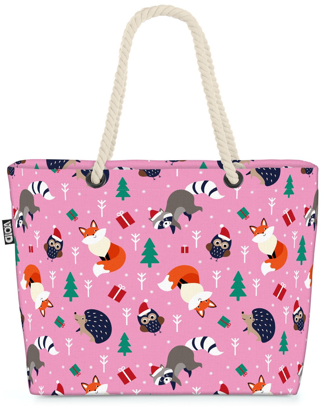 VOID Strandtasche Shopper Strandtasche, Fuchs Igel Waschbär Beach Bag Tiere Kinder Weihnachten Eule Waldtiere