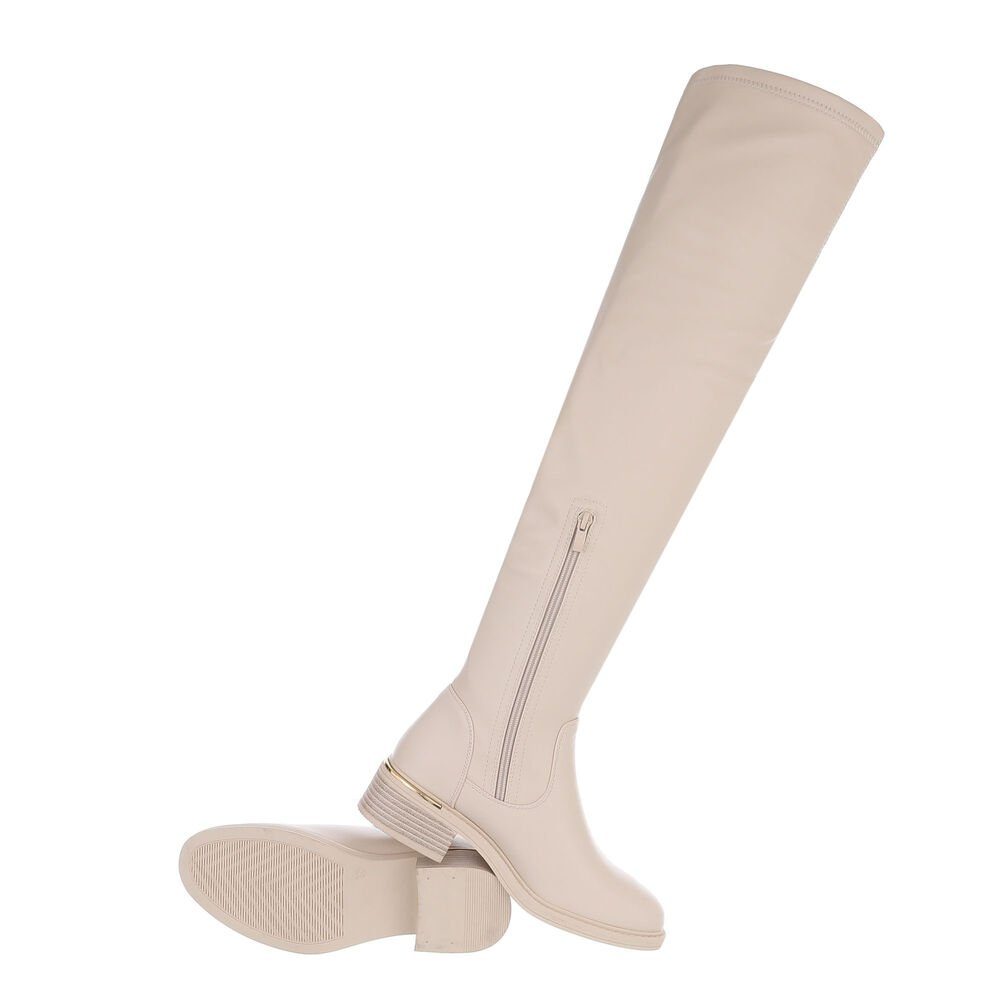 Ital-Design Damen Party & Clubwear Overkneestiefel (84463185) Blockabsatz Overknees in Beige