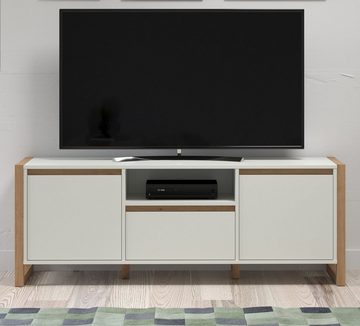 trendteam Lowboard Dakota (TV Unterschrank in weiß mit Eiche Artisan, 150 x 56 cm), mit viel Stauraum