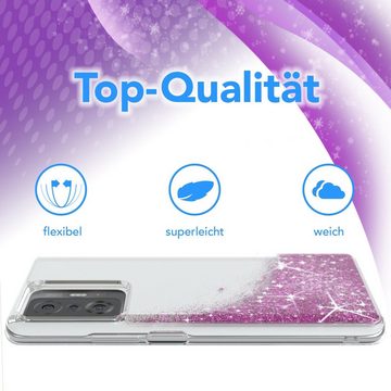 EAZY CASE Handyhülle Liquid Glittery Case für Xiaomi 11T - 11T Pro 5G 6,67 Zoll, Bumper Case Back Cover Glitter Glossy Handyhülle Etui Violett Lila