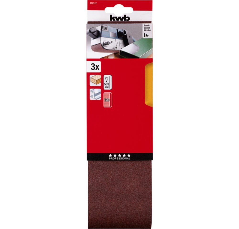 Thumbnail - kwb Schleifpapier kwb 912512 Schleifband-Set Körnung (num) 120 (L x B) 533 mm x 75 mm