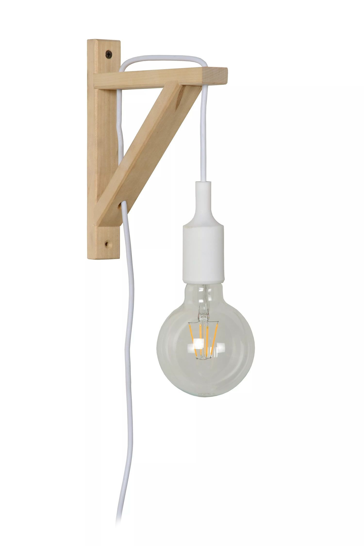 Licht-Erlebnisse Wandleuchte HUXA, ohne Leuchtmittel, Holz E27 22 cm hoch mit Schalter Natur Weiß Retro Design Wandleuchte
