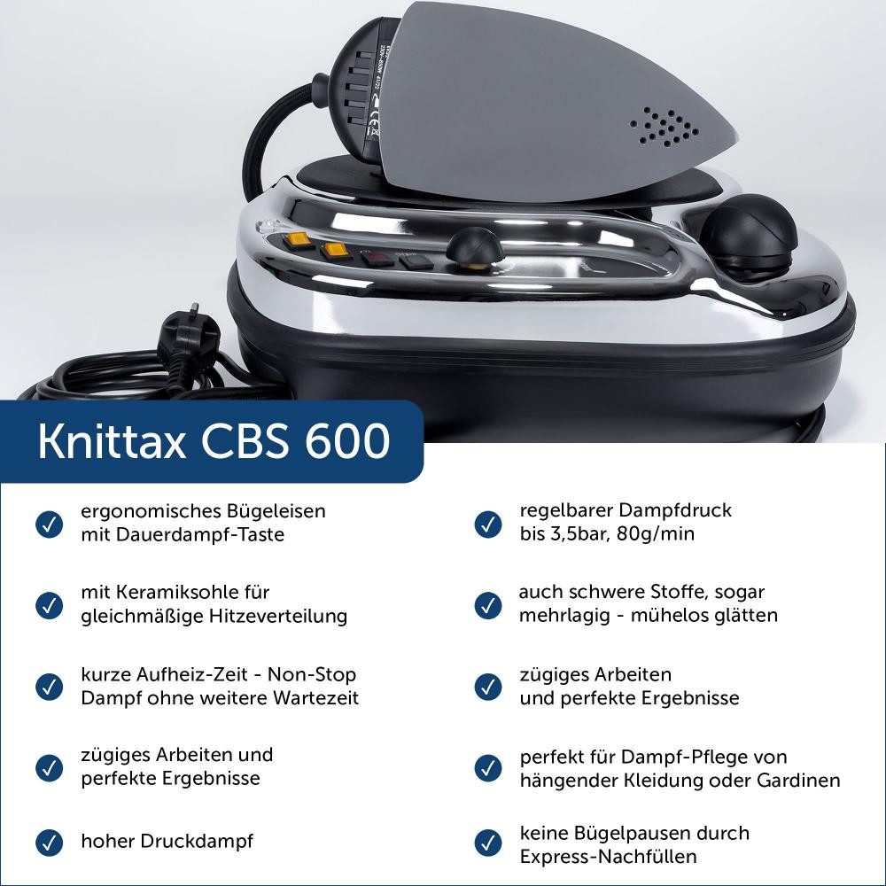 knittax Dampfbügeleisen - CBS 600 mit Keramik Bügelsohle, 600 W, Keramiksohle
