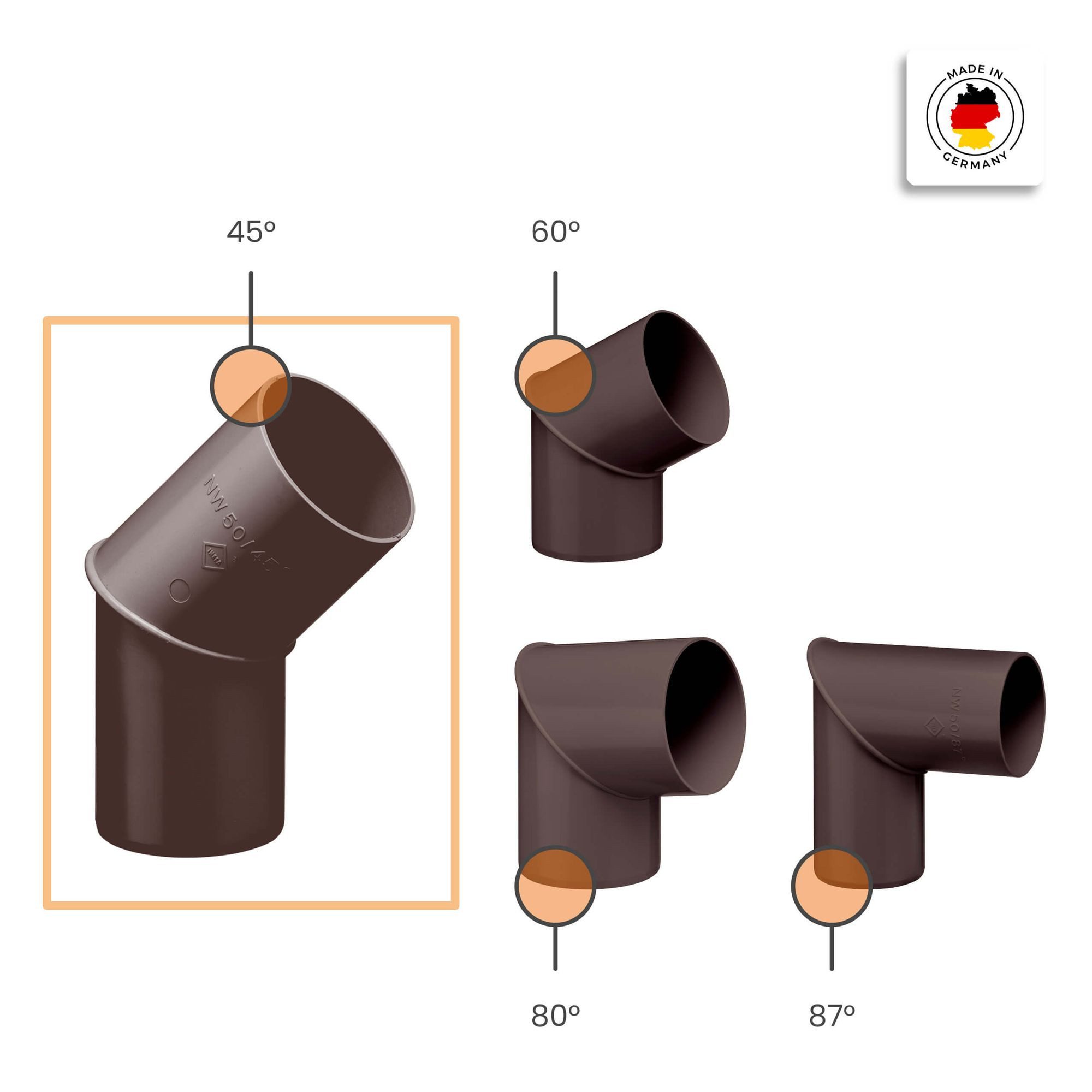 INEFA Regenfallrohr Fallrohrbogen 45 Grad, (DN 50), Kunststoff, Fallrohrbogen für Regenfallrohr, Rohrverbinder Regenrinnen